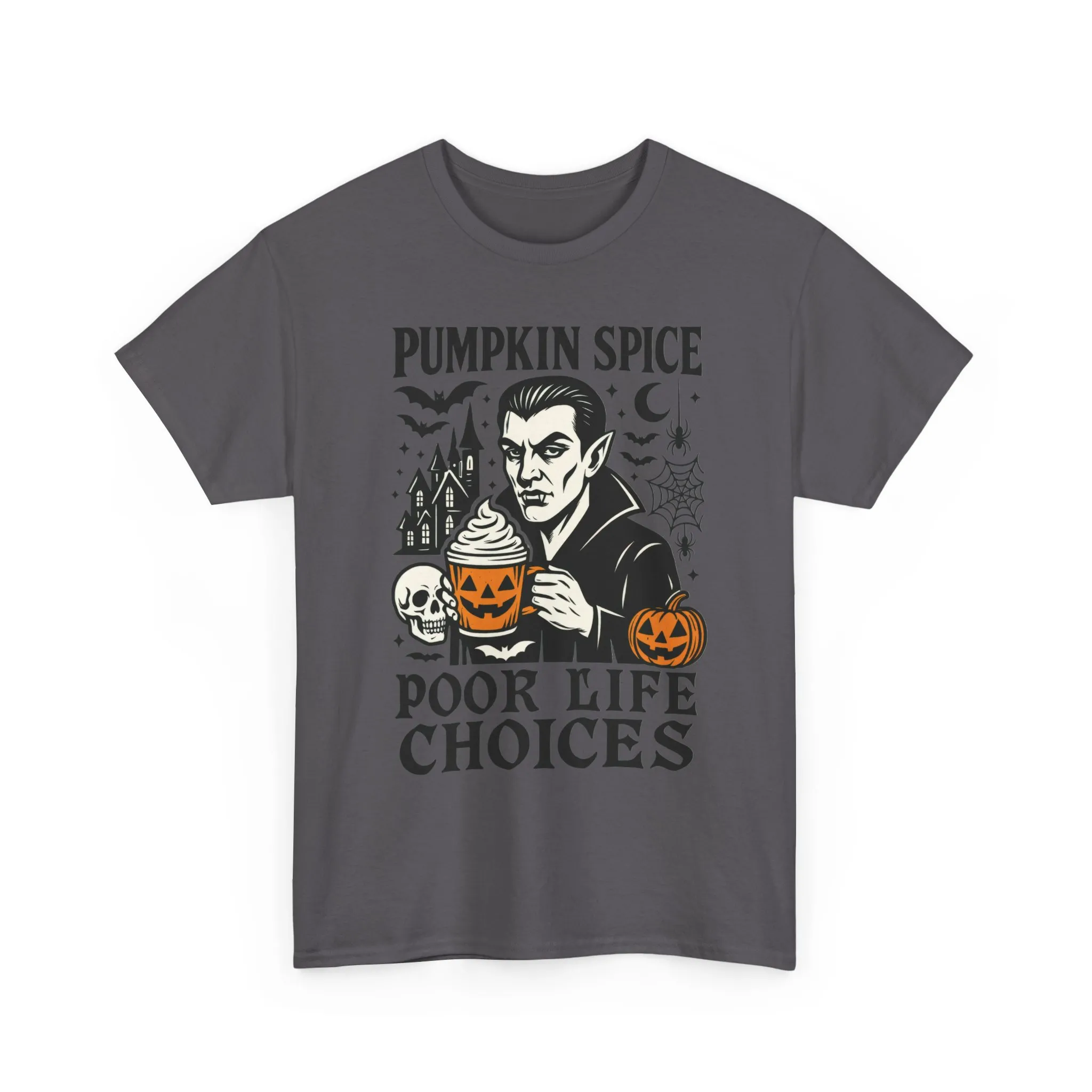 Pumpkin Spice Poor Life Choices Men's T-Shirt, Funny Vampire Coffee Halloween Graphic Tee - Image 22