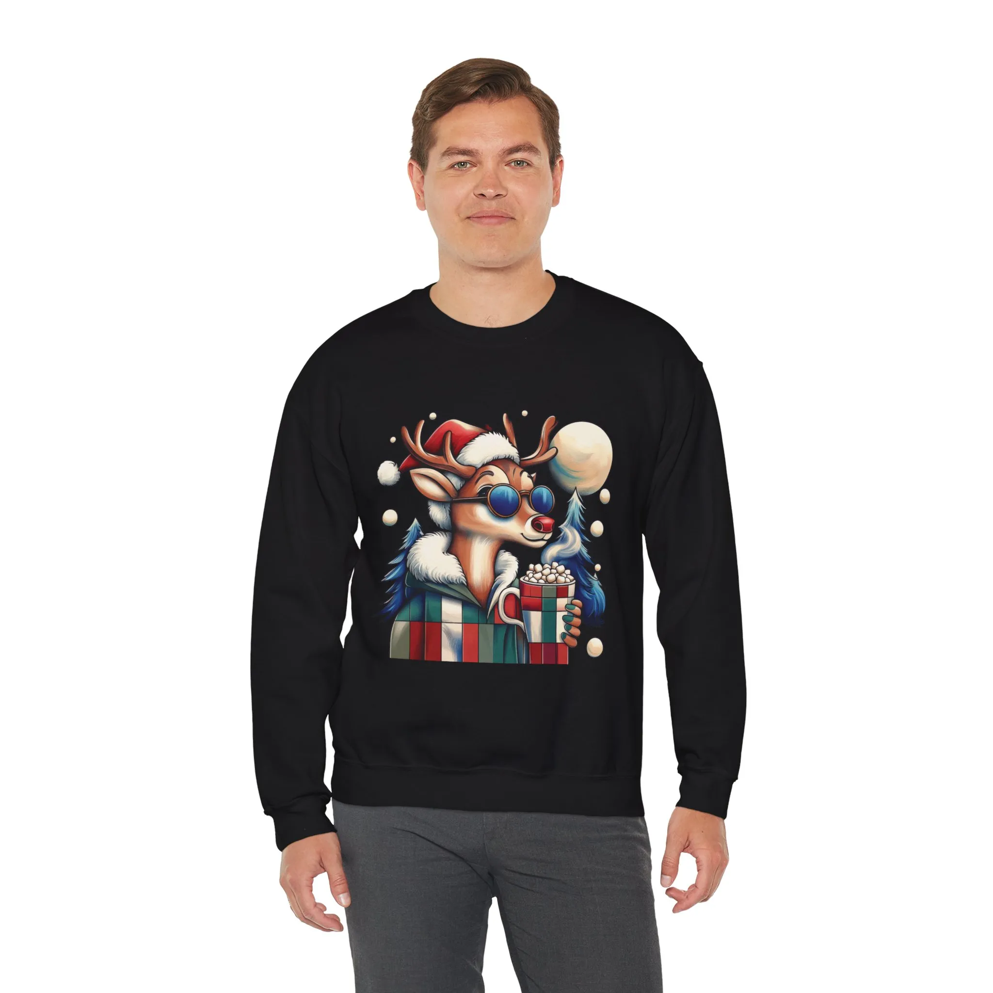 Cool Reindeer Christmas Sweatshirt, Funny Holiday Pullover for Men, Men's Heavy Blend™ Crewneck Sweatshirt - Image 6
