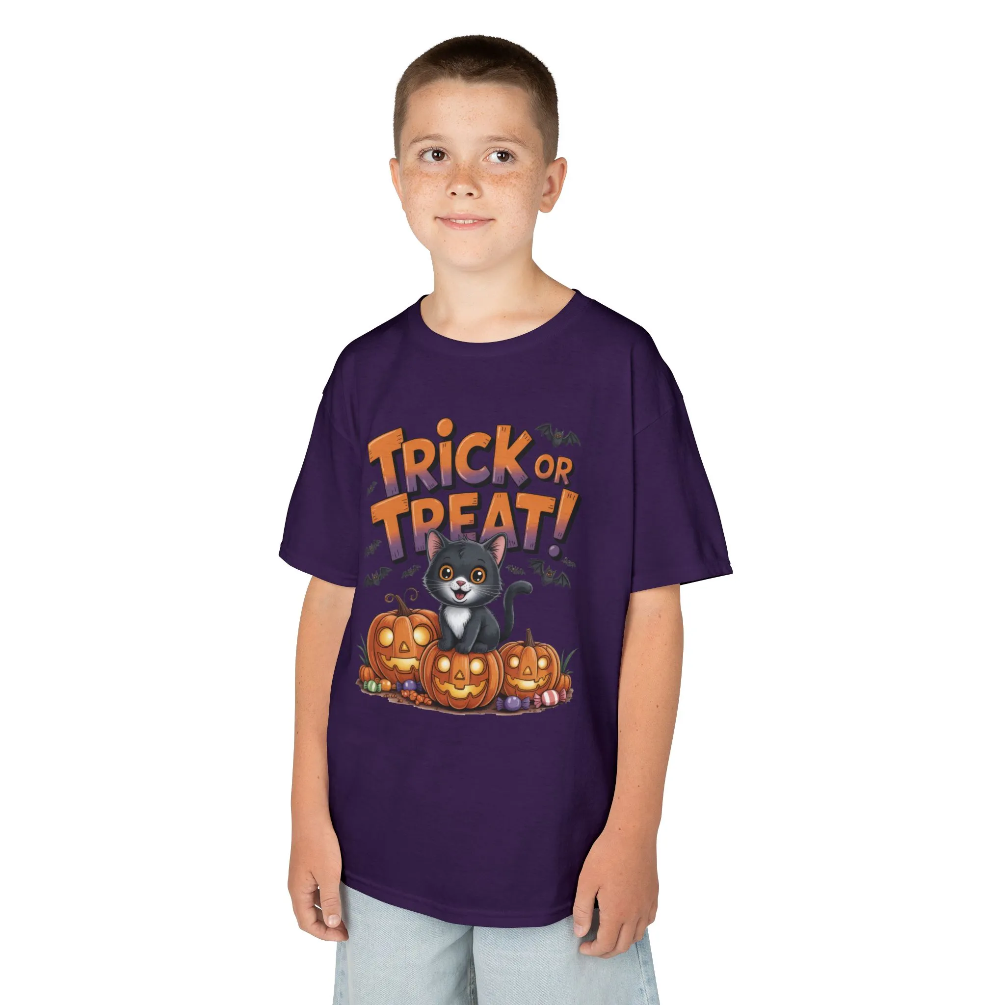 Girls Cute Black Cat Trick or Treat Halloween T-Shirt, Funny Pumpkin Cat Tee, Spooky Fall Shirt for Kids, Matching Family Halloween Shirts - Image 18