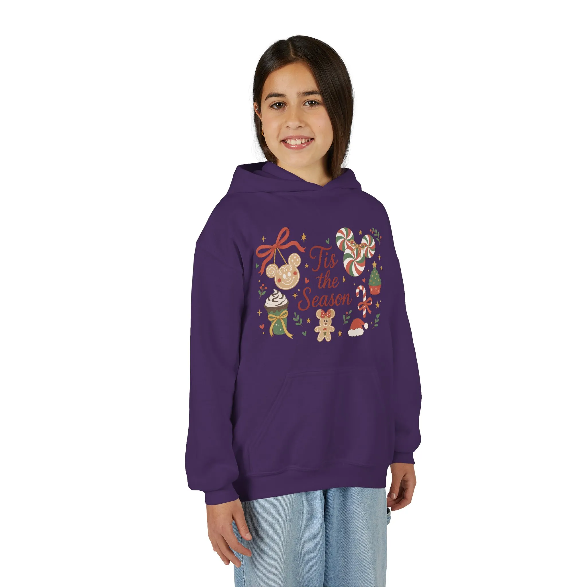 Tis the Season Christmas Sweatshirt for Girls, Cozy Holiday Cookie Jumper, Youth Heavy Blend Hooded Sweatshirt - Image 24