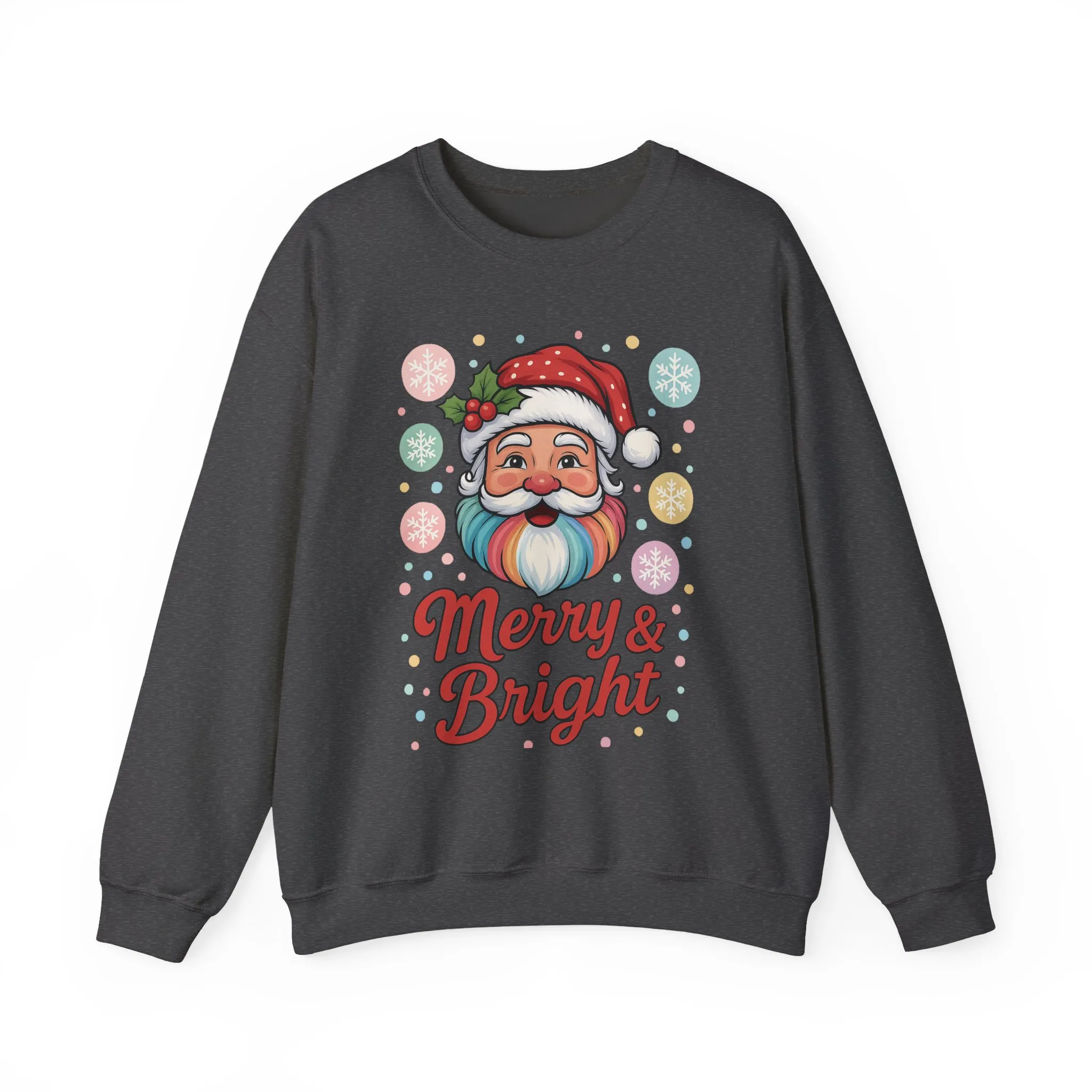 Merry - Bright Santa Christmas Sweatshirt, Retro Pastel Holiday Jumper, Cute Santa Sweater for Women - Image 10