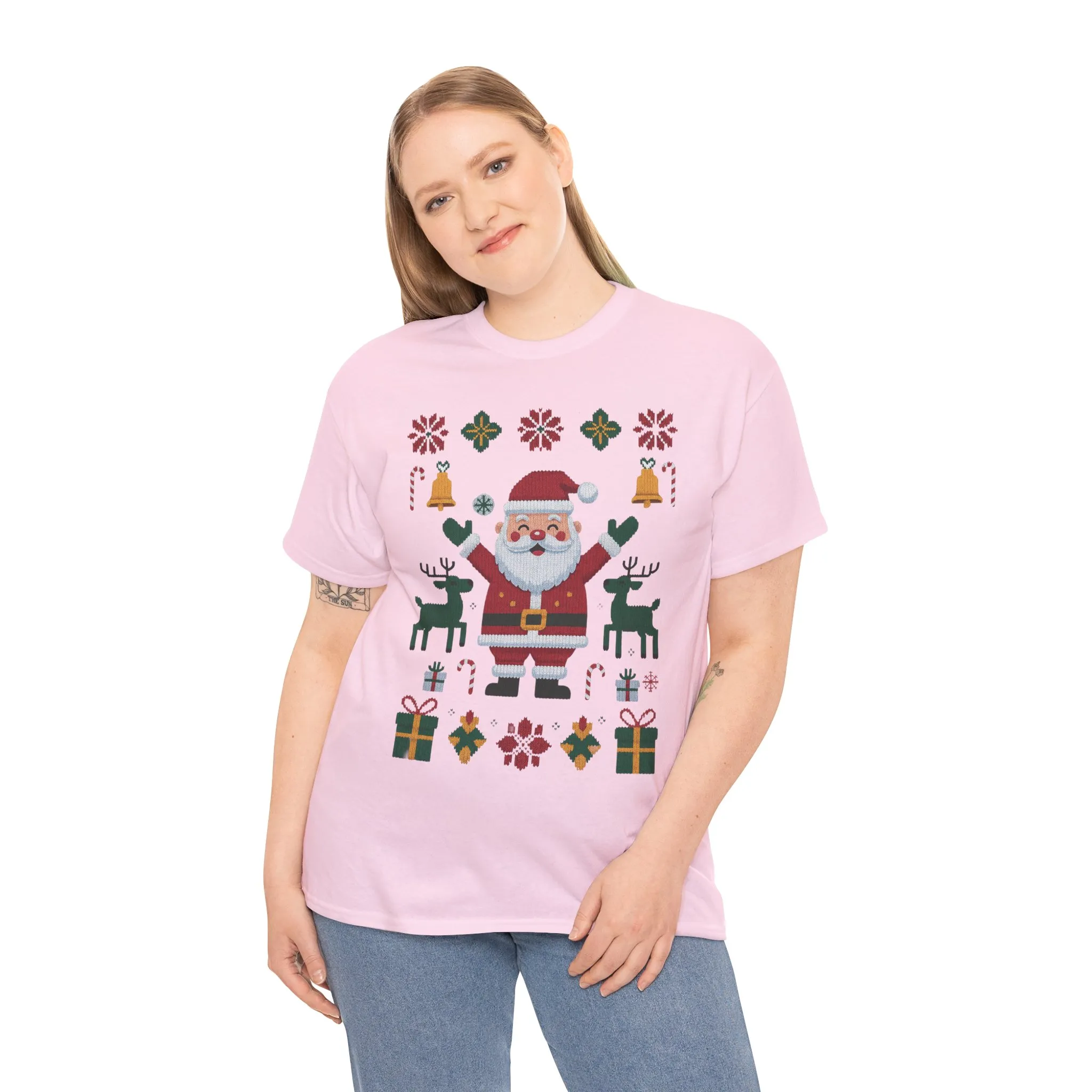 Santa Christmas T-Shirt, Cute Reindeer Holiday Tee, Classic Nordic Christmas Shirt for Women - Image 3