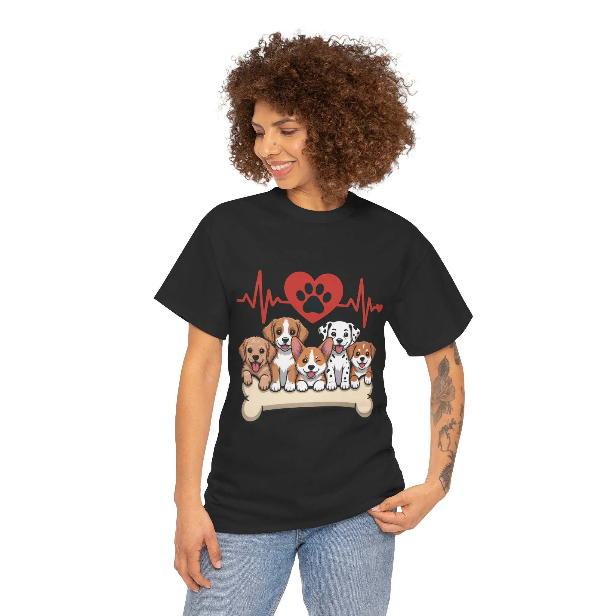 Cute Puppy Heartbeat Women's T-Shirt, Dog Lover Gift, Paw Print Heart Graphic Tee - Image 8