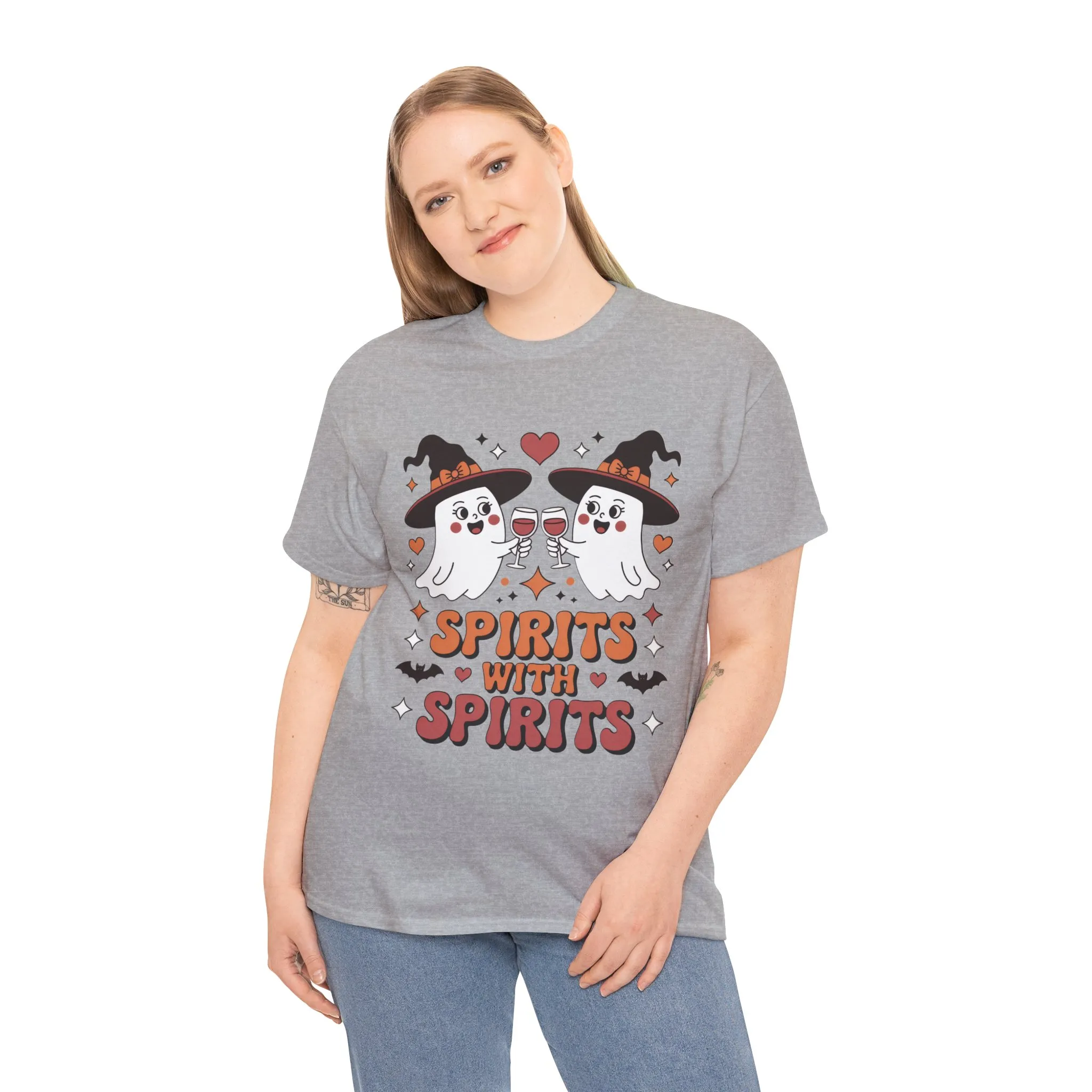 Spirits With Spirits Women's Halloween T-Shirt, Funny Ghost Drinking Wine Tee, Witches Party Shirt, Spooky Season Gift for Her - Image 9