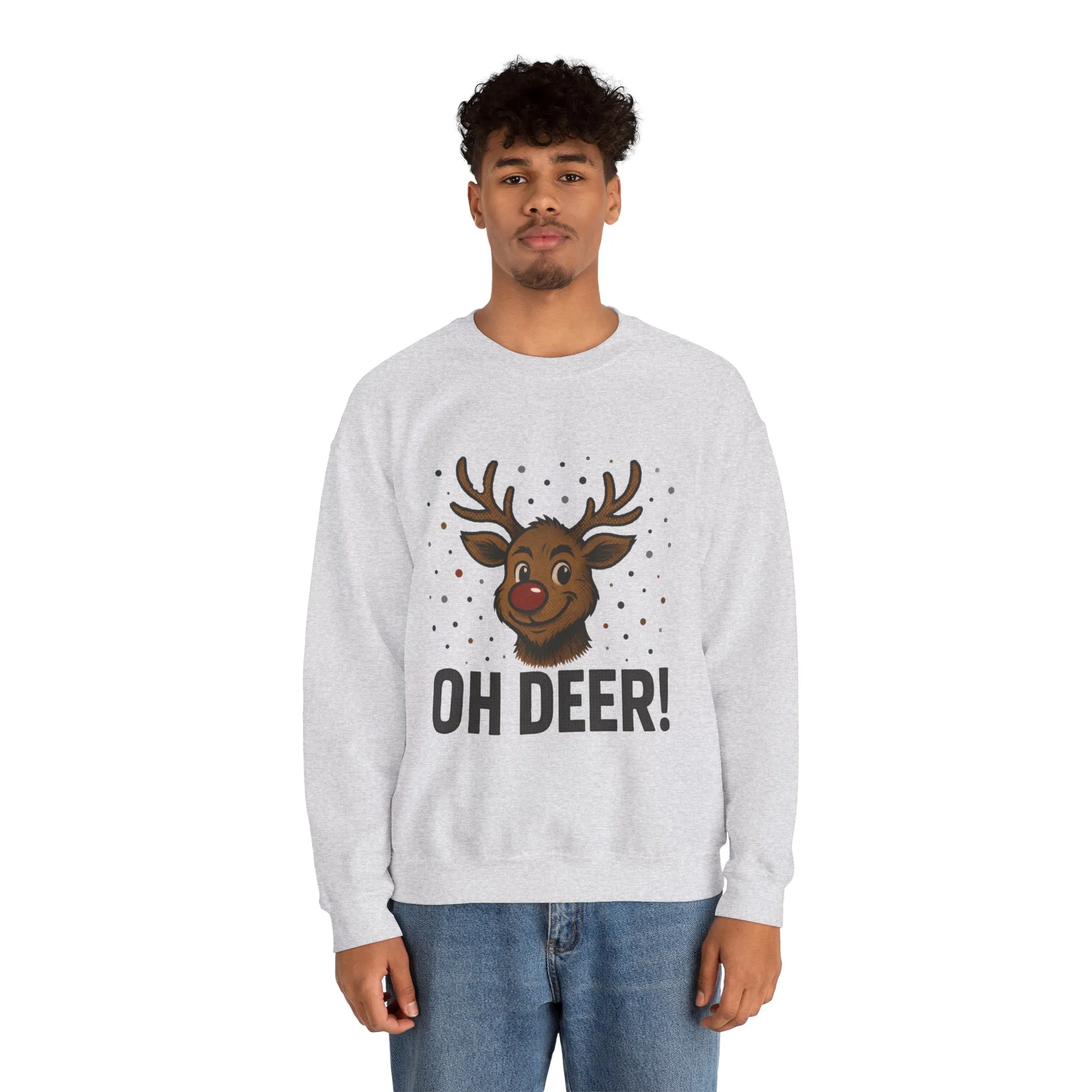 Men's Oh Deer Funny Christmas Sweatshirt, Reindeer Holiday Pullover - Image 5