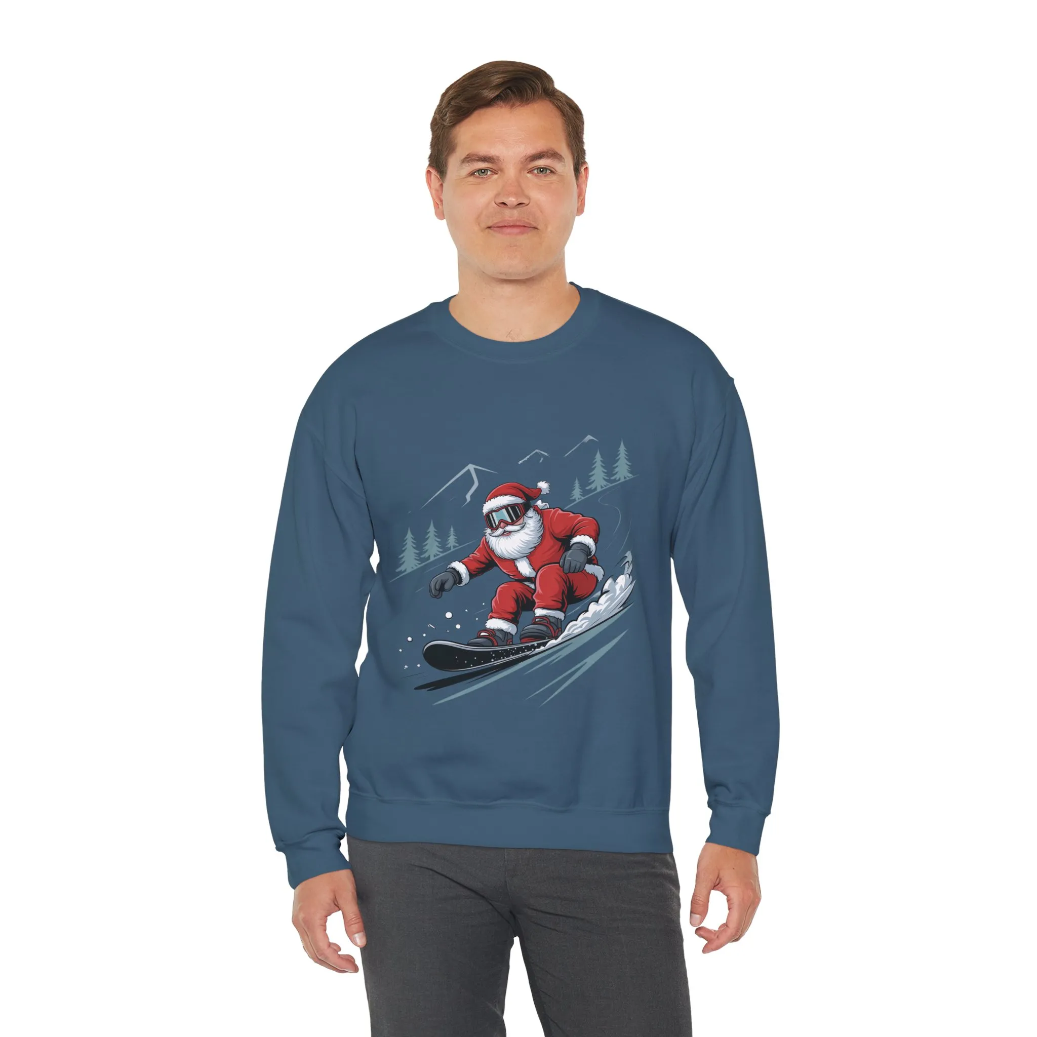 Snowboard Santa Christmas Sweatshirt, Cool Funny Holiday Sweater for Men, Santa Snowboarding Winter Jumper - Image 18