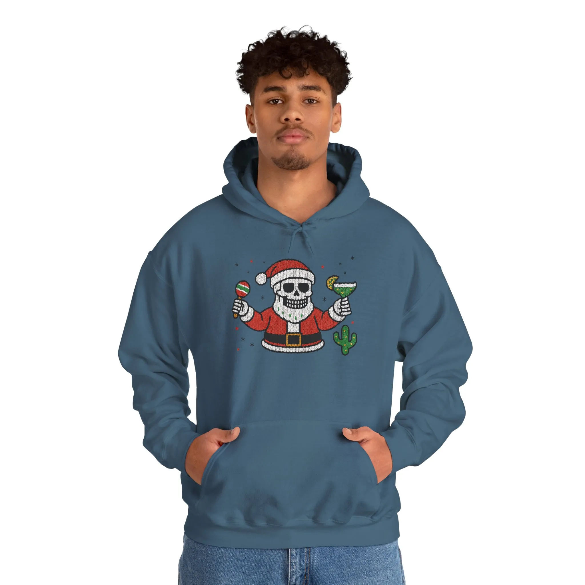 Skeleton Santa Funny Christmas Hoodie for Men, Ugly Margarita Holiday Sweatshirt - Image 15