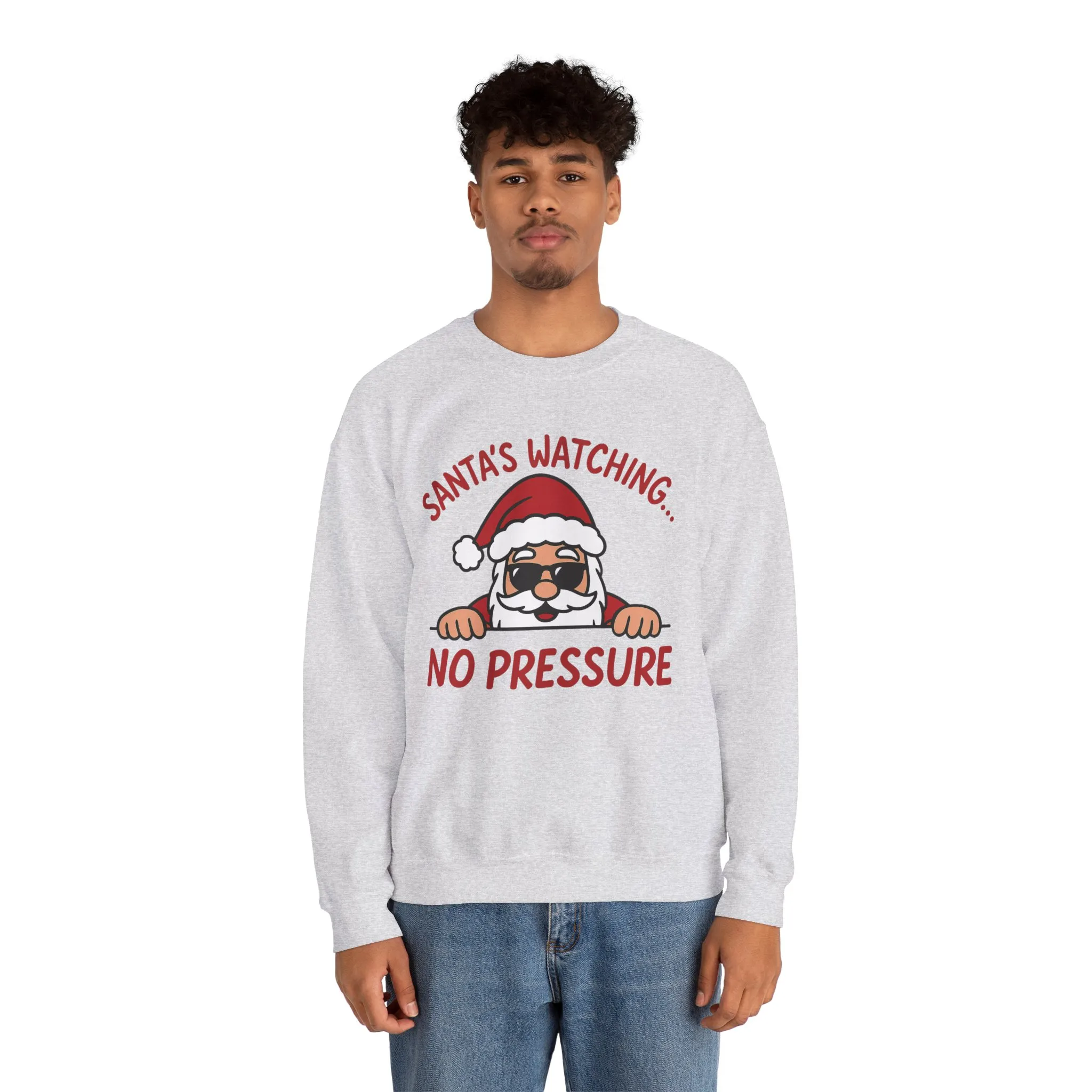 Santa's Watching No Pressure Men's Christmas Sweatshirt, Funny Holiday Jumper - Image 7