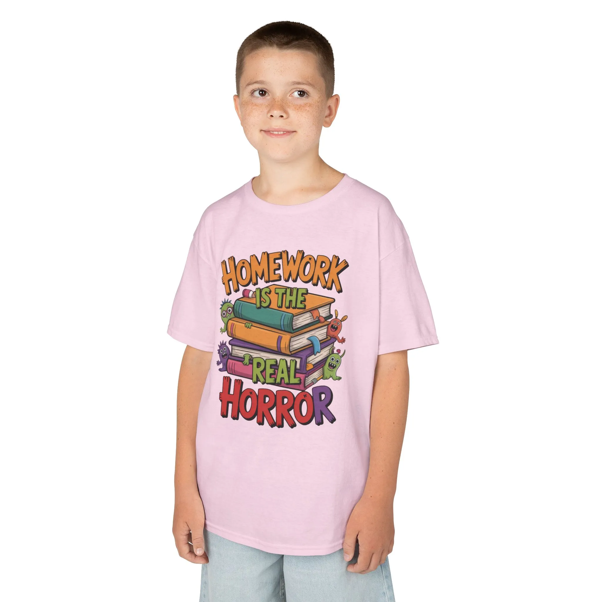 Kids Funny Homework Tee, Cute Monster School Shirt, Homework Is the Real Horror, Back to School Gift for Boys & Girls, Kids Halloween Tee - Image 21