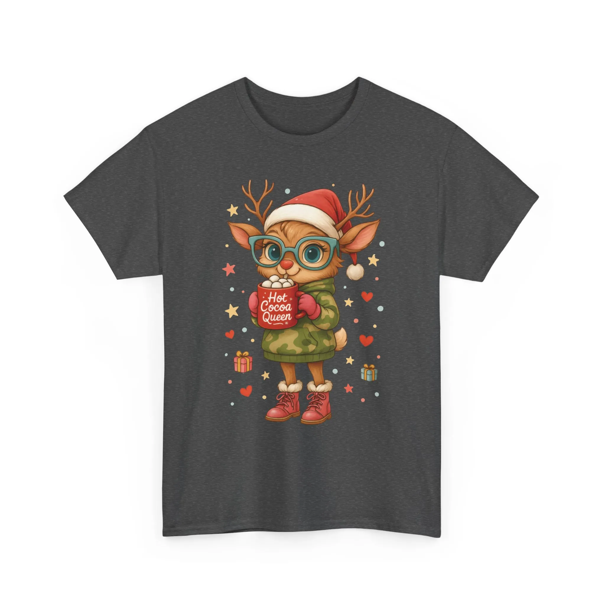 Hot Cocoa Queen Christmas Women's T-Shirt, Cute Holiday Reindeer Tee for Women - Image 13
