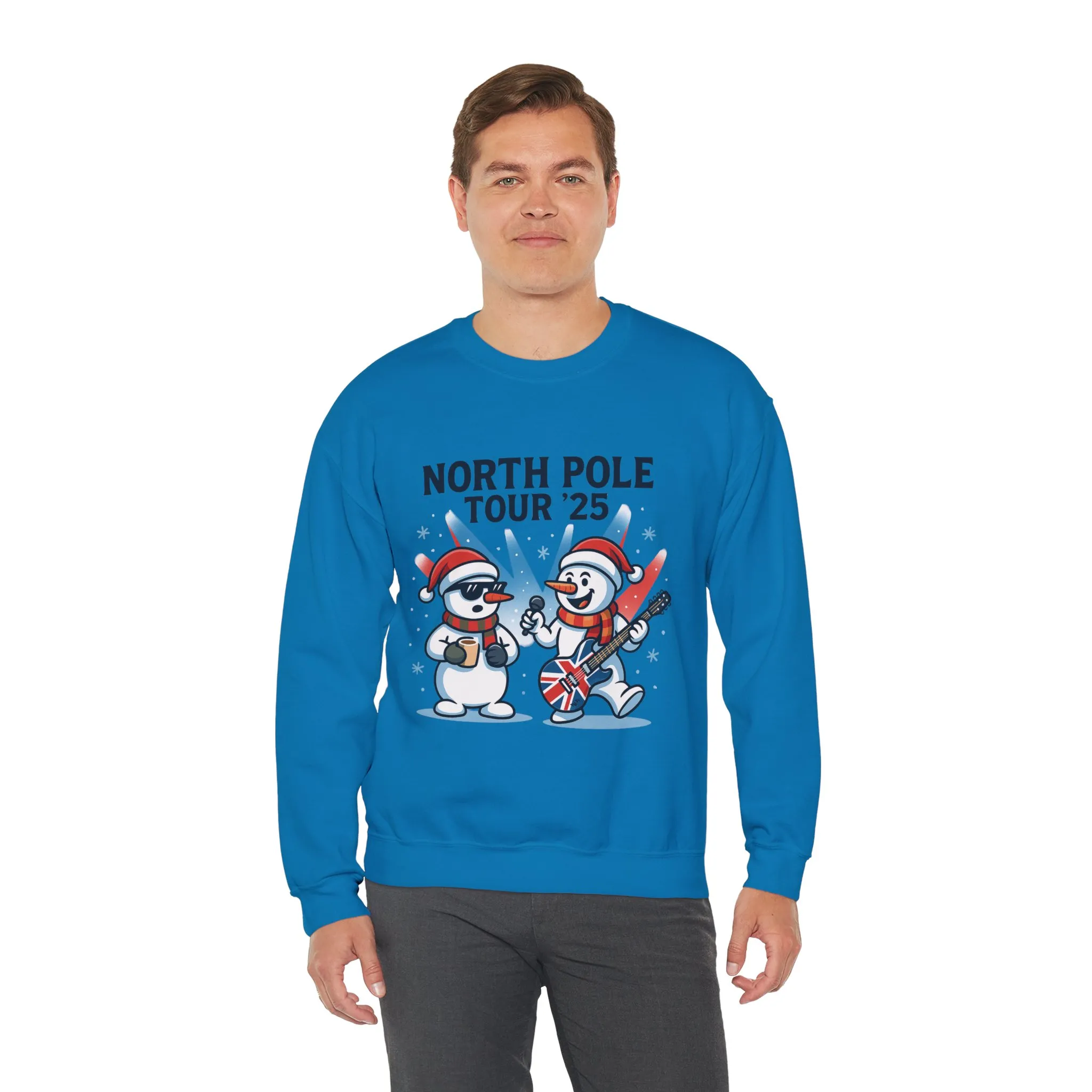 North Pole Tour 25 Men's Christmas Sweatshirt, Funny Rock Band Holiday Jumper - Image 3