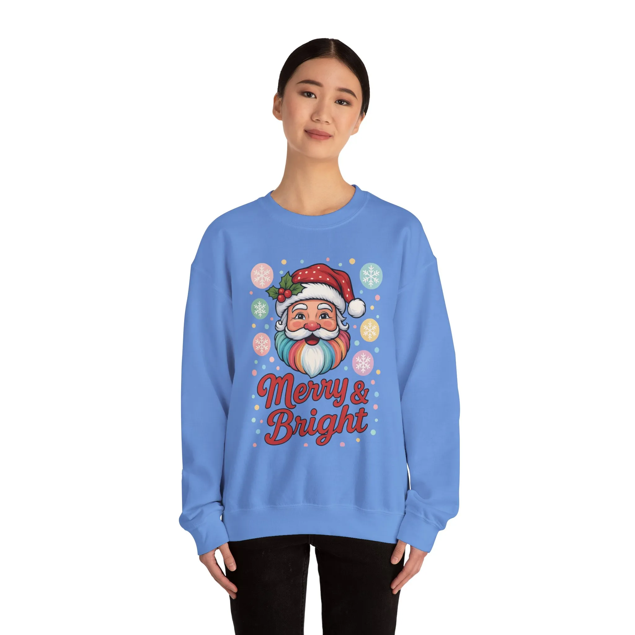 Merry - Bright Santa Christmas Sweatshirt, Retro Pastel Holiday Jumper, Cute Santa Sweater for Women - Image 14