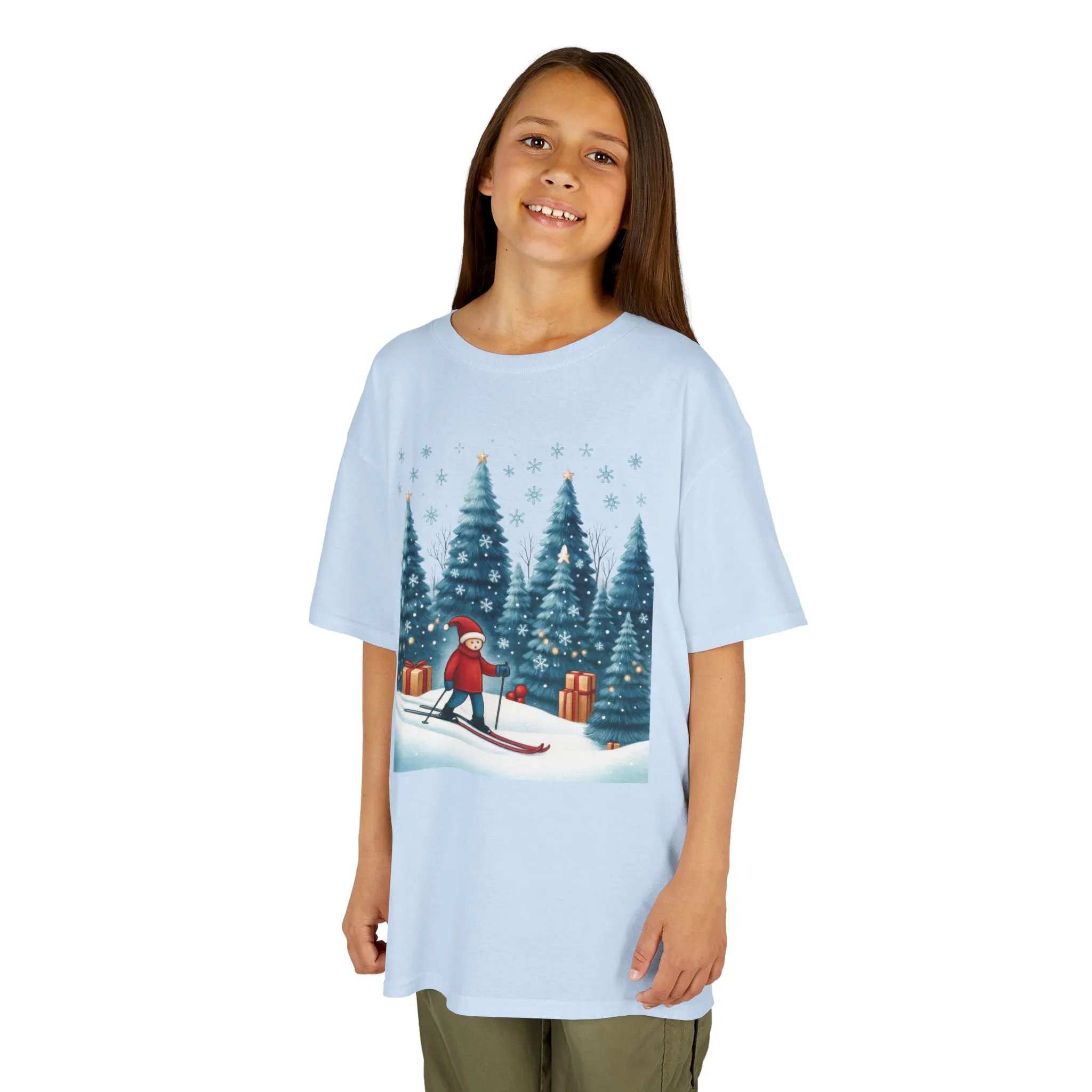 Kids Christmas Skiing T-Shirt, Cute Winter Holiday Graphic Tee, Kids Heavy Cotton™ Tee - Image 10