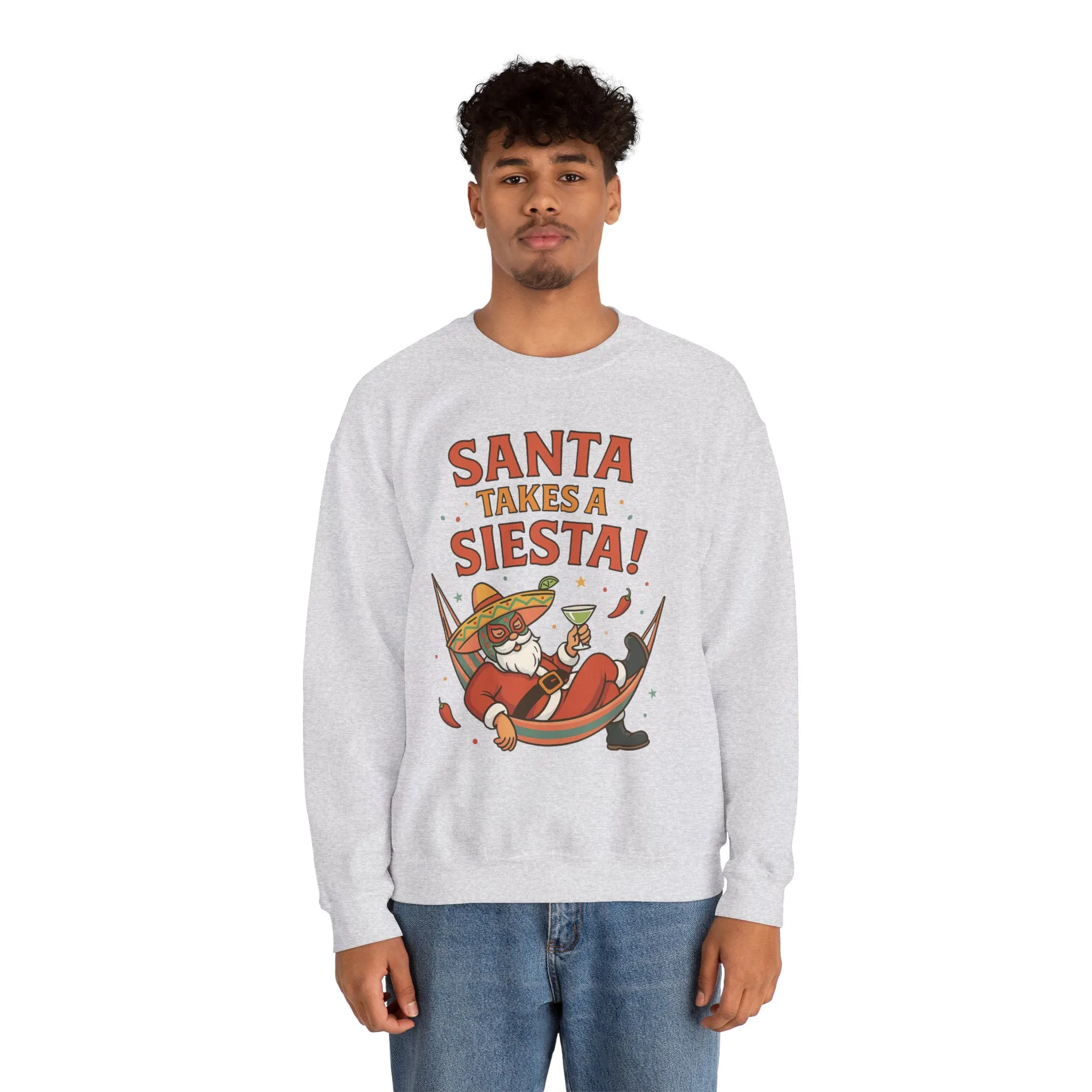 Santa Takes a Siesta Funny Christmas Sweatshirt for Men, Mexican Holiday Jumper - Image 3