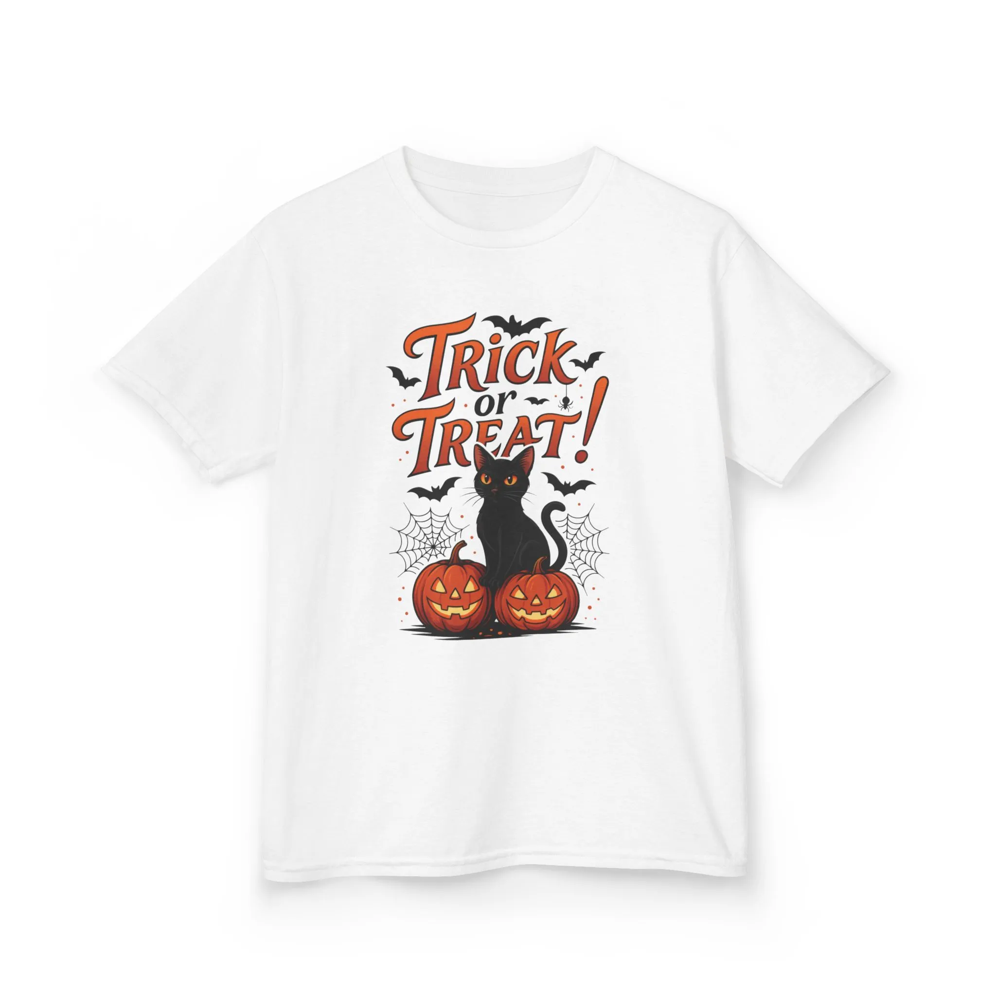 Cute Trick or Treat Black Cat T-Shirt for Girls Boys, Fun Spooky Halloween Tee, Pumpkin Cat Shirt for Kids, Fall Party Outfit - Image 4