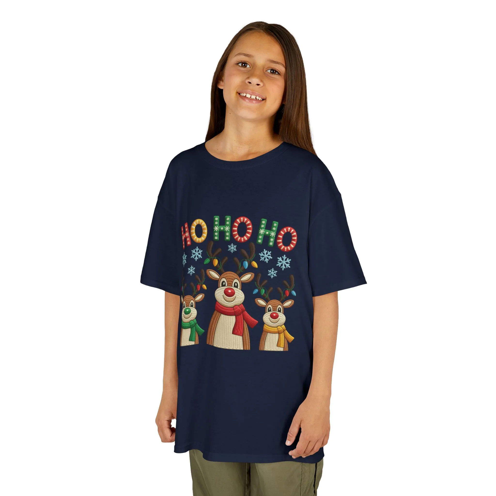 Ho Ho Ho Reindeer T-Shirt for Girl, Cute Christmas Kids Holiday Tee - Image 10