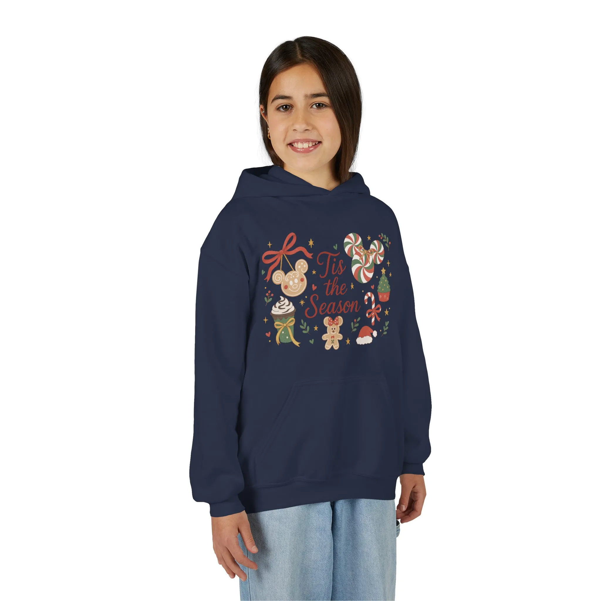 Tis the Season Christmas Sweatshirt for Girls, Cozy Holiday Cookie Jumper, Youth Heavy Blend Hooded Sweatshirt - Image 21