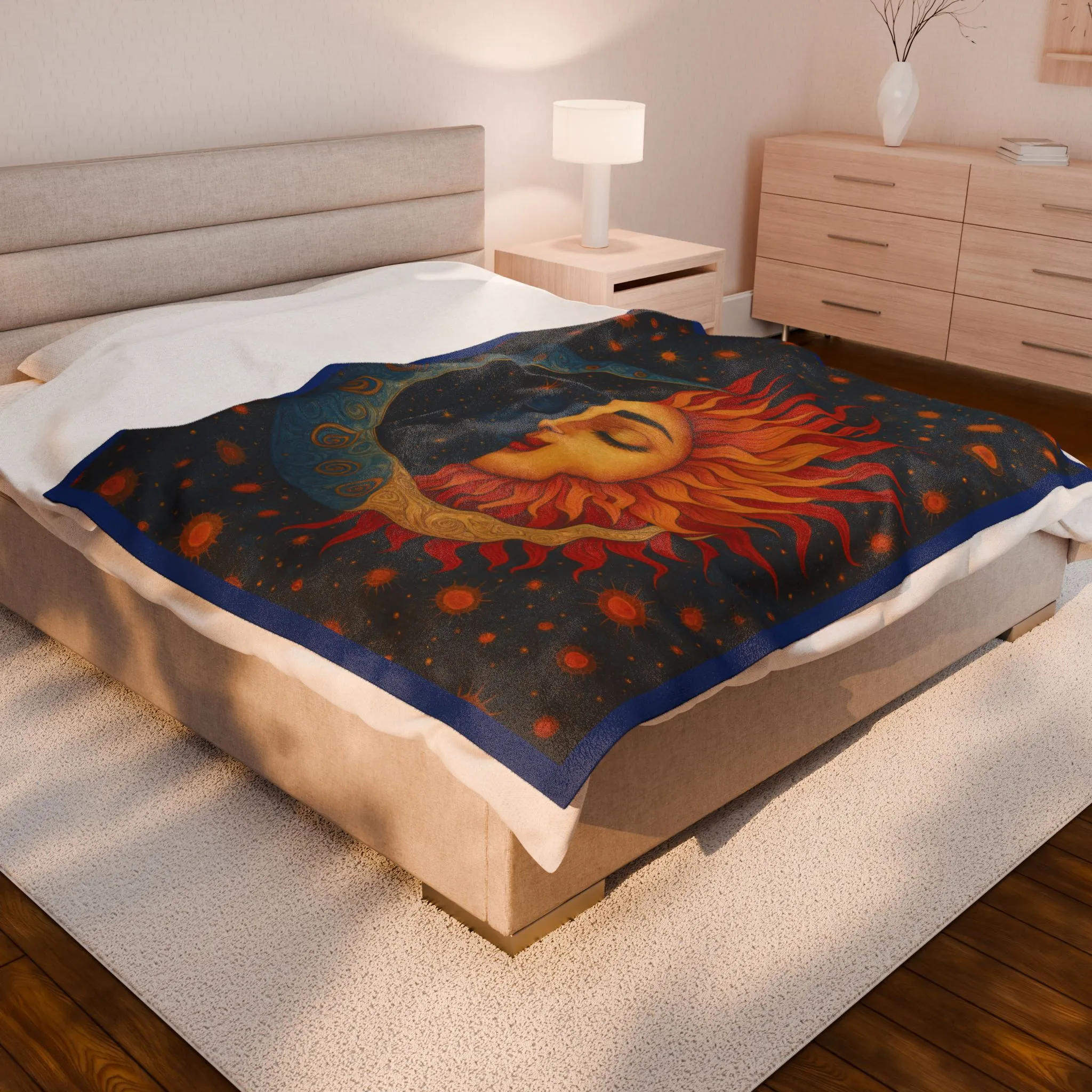 Sun and Moon Velveteen Plush Blanket, Celestial Cosmic Throw Blanket, Boho Astrology Home Decor, Cozy Spiritual Gift for Star Lovers - Image 3