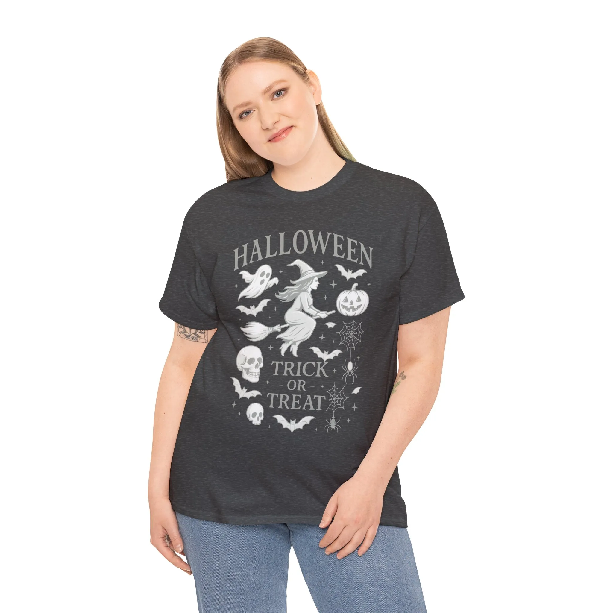 Halloween Witch Flying Broomstick T-Shirt, Trick or Treat Ghost Pumpkin Skull Spider Web Women's Tee - Image 12