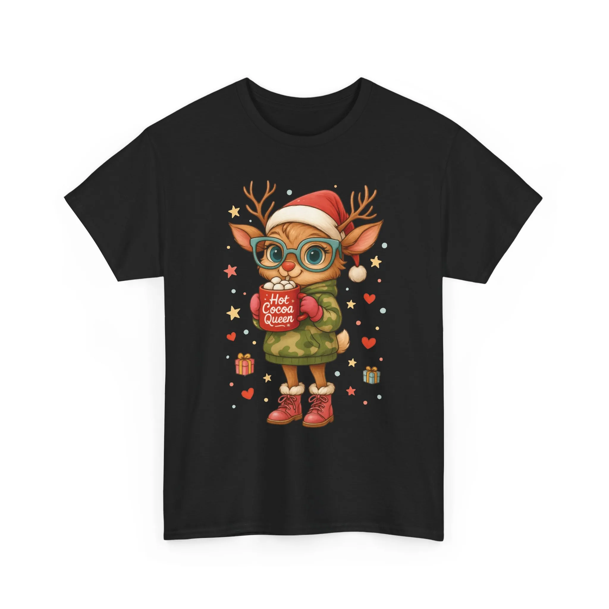Hot Cocoa Queen Christmas Women's T-Shirt, Cute Holiday Reindeer Tee for Women - Image 7