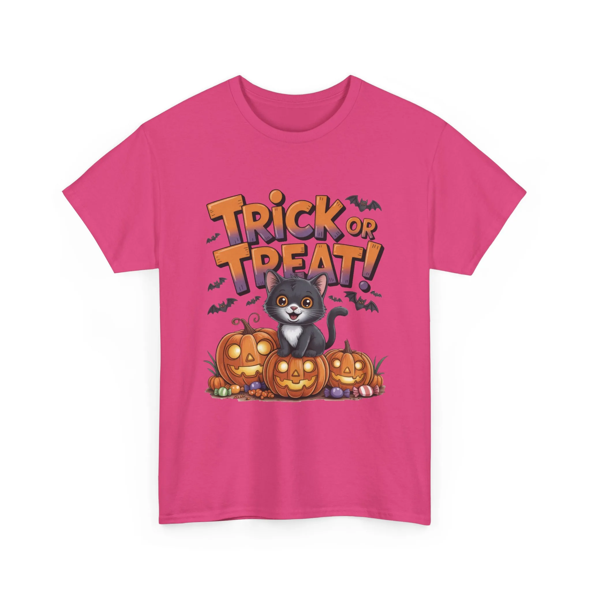 Cute Black Cat Trick or Treat Halloween T-Shirt for Women, Funny Pumpkin Cat Tee, Spooky Fall Shirt, Matching Family Halloween Shirts - Image 25