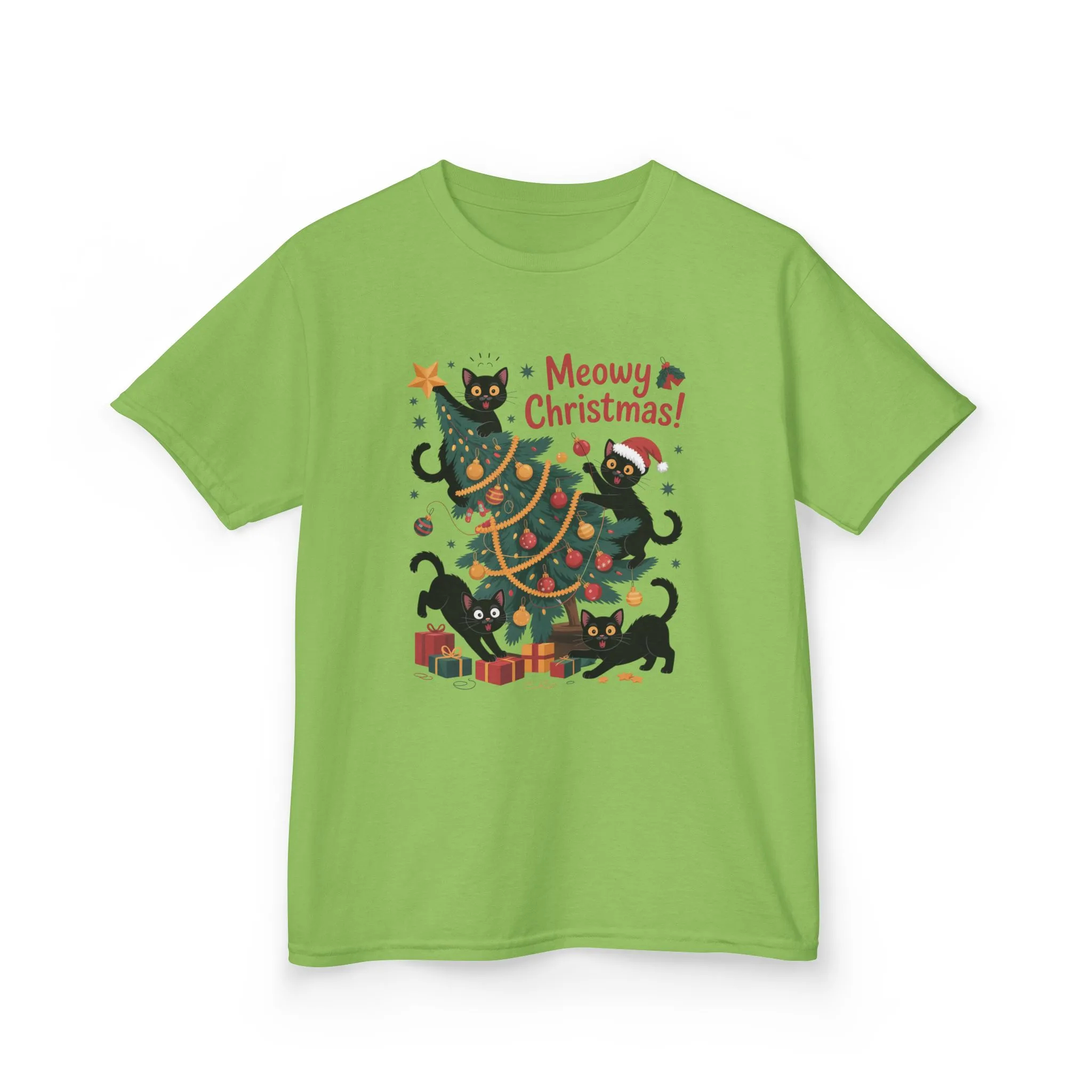 Kids Funny Cat Christmas Tree T-Shirt, Cute Black Cats Holiday Tee, Christmas Cat Chaos Shirt for Girls - Image 7