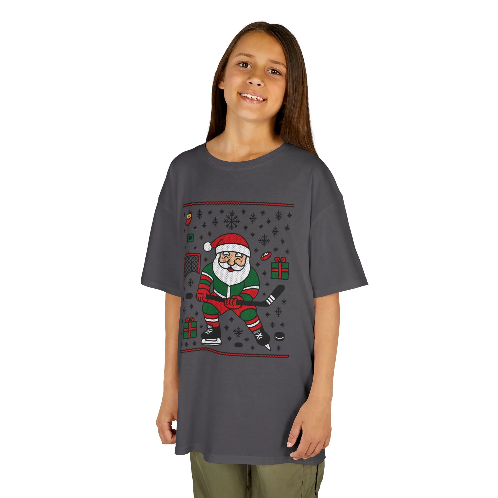 Hockey Santa Youth Christmas T-Shirt, Funny Holiday Sports Tee for Boys - Image 15
