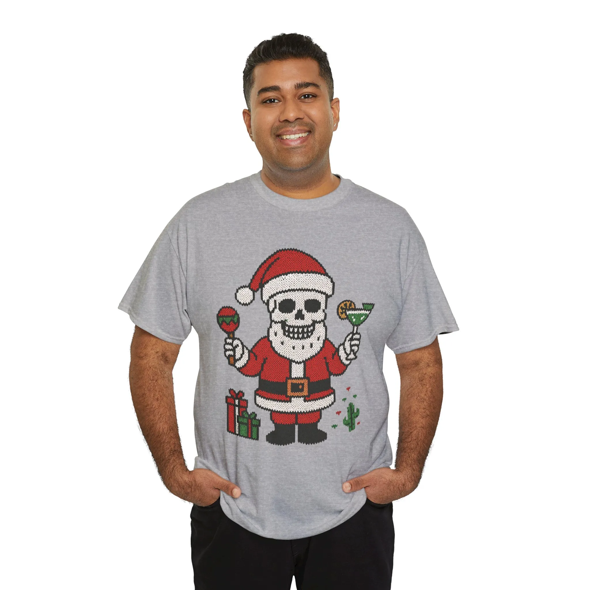 Funny Santa Skull Christmas Men's Shirt, Holiday Margarita Tee for Men - Image 3