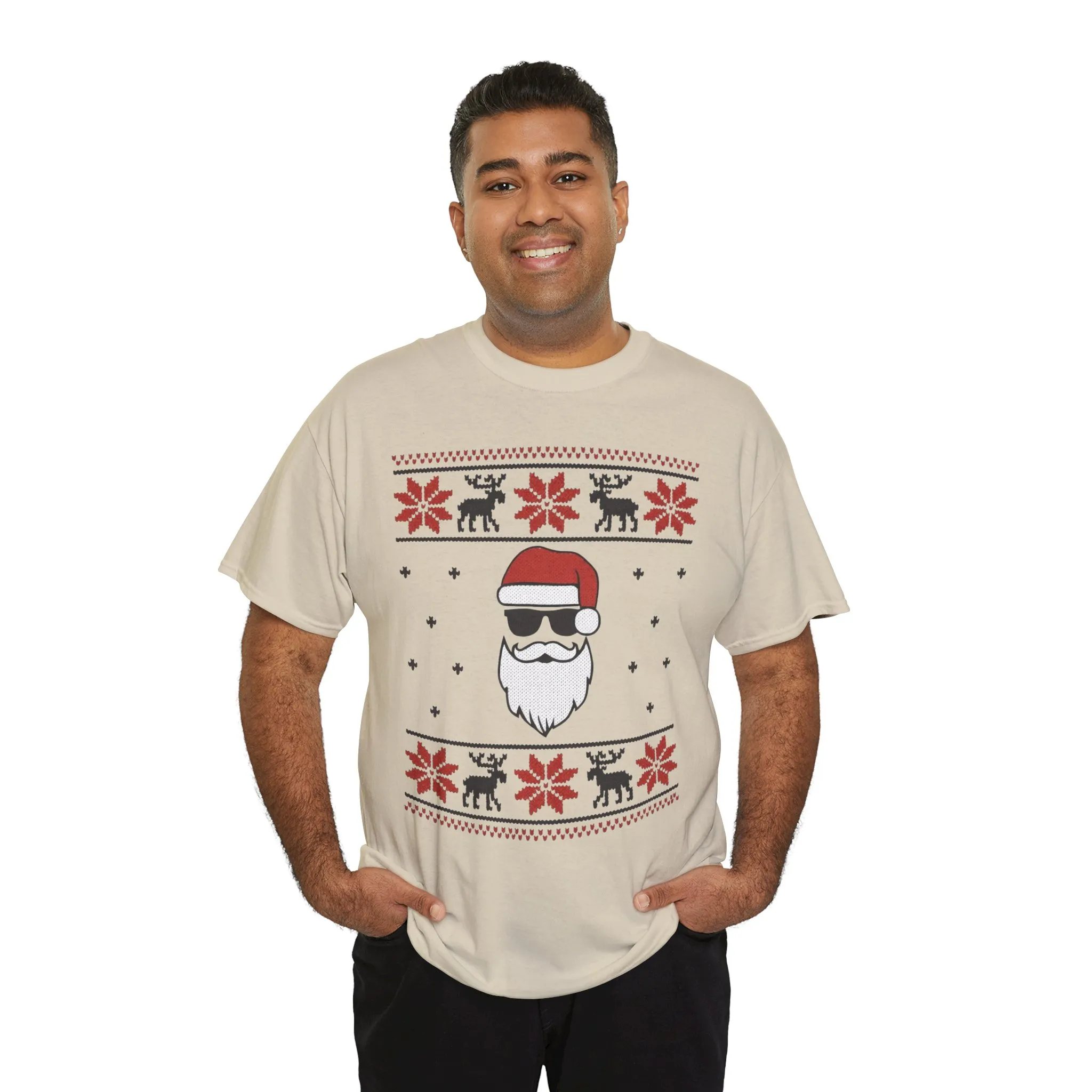 Cool Santa Men's T-Shirt, Funny Christmas Tee, Retro Knit Pattern Holiday Shirt - Image 6