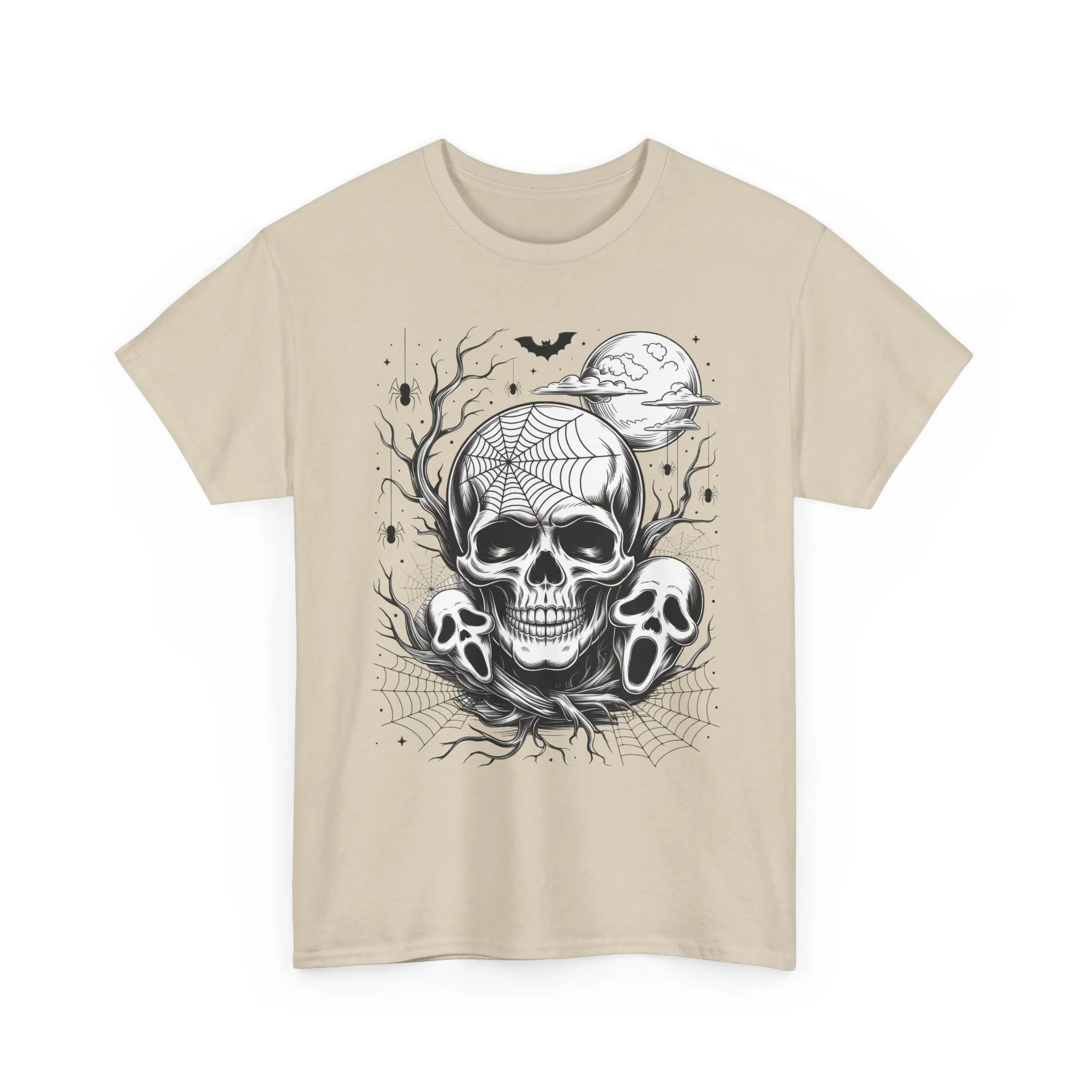 Men's Gothic Skull T-Shirt, Halloween Graphic Tee, Spider Web Moon Horror Shirt, Spooky Skull Graphic Top for Him - Image 4