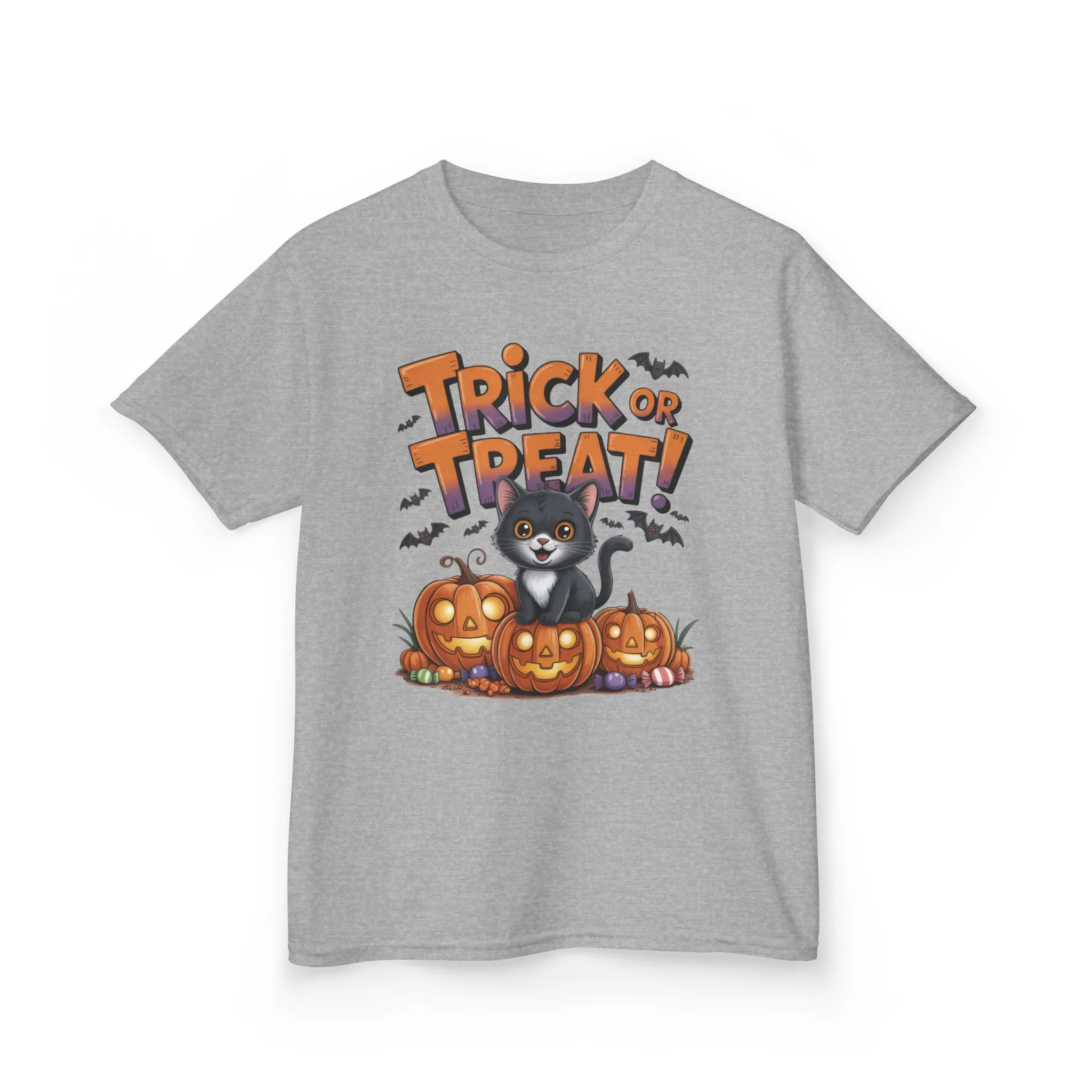 Girls Cute Black Cat Trick or Treat Halloween T-Shirt, Funny Pumpkin Cat Tee, Spooky Fall Shirt for Kids, Matching Family Halloween Shirts - Image 7