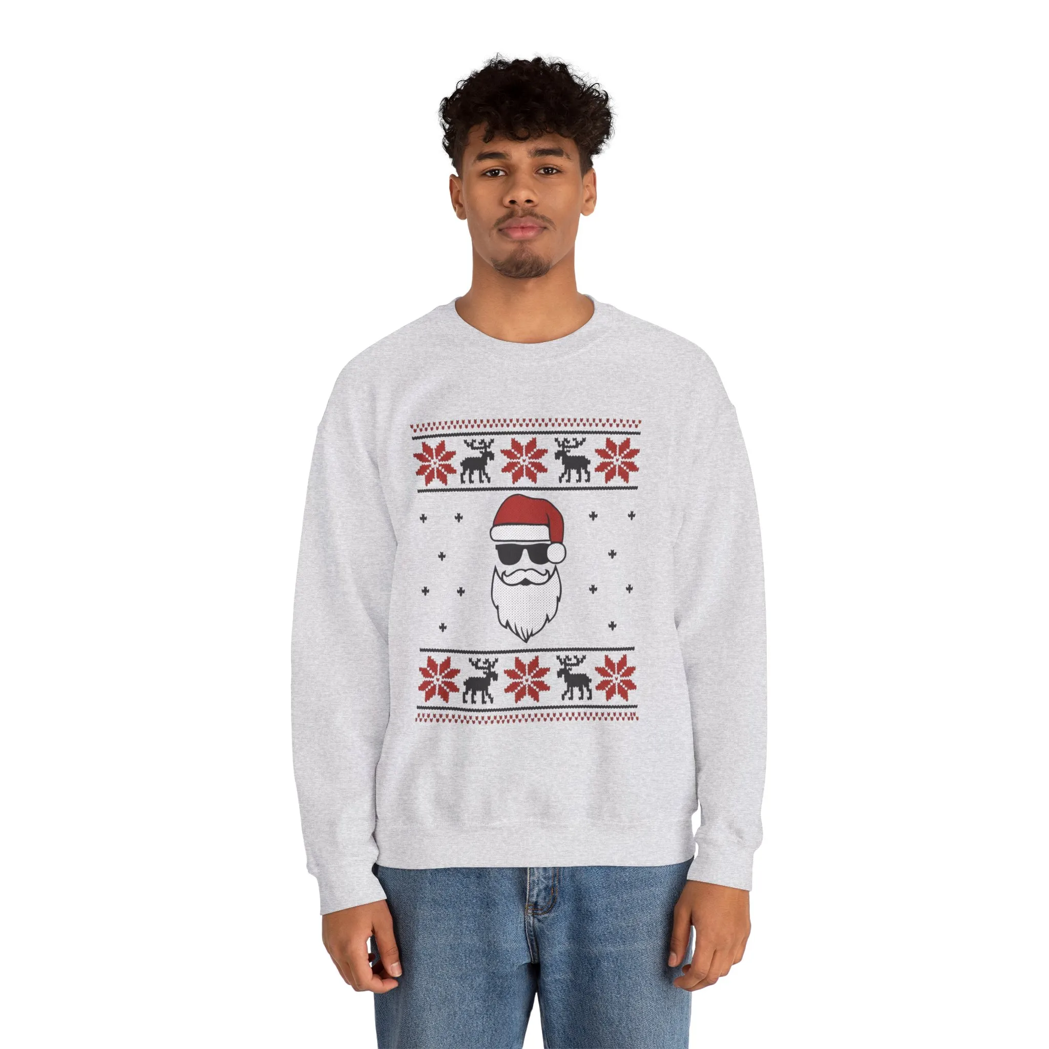 Cool Santa Men's Sweatshirt, Funny Knit Look Pullover, Retro Christmas Sweater Style - Image 5
