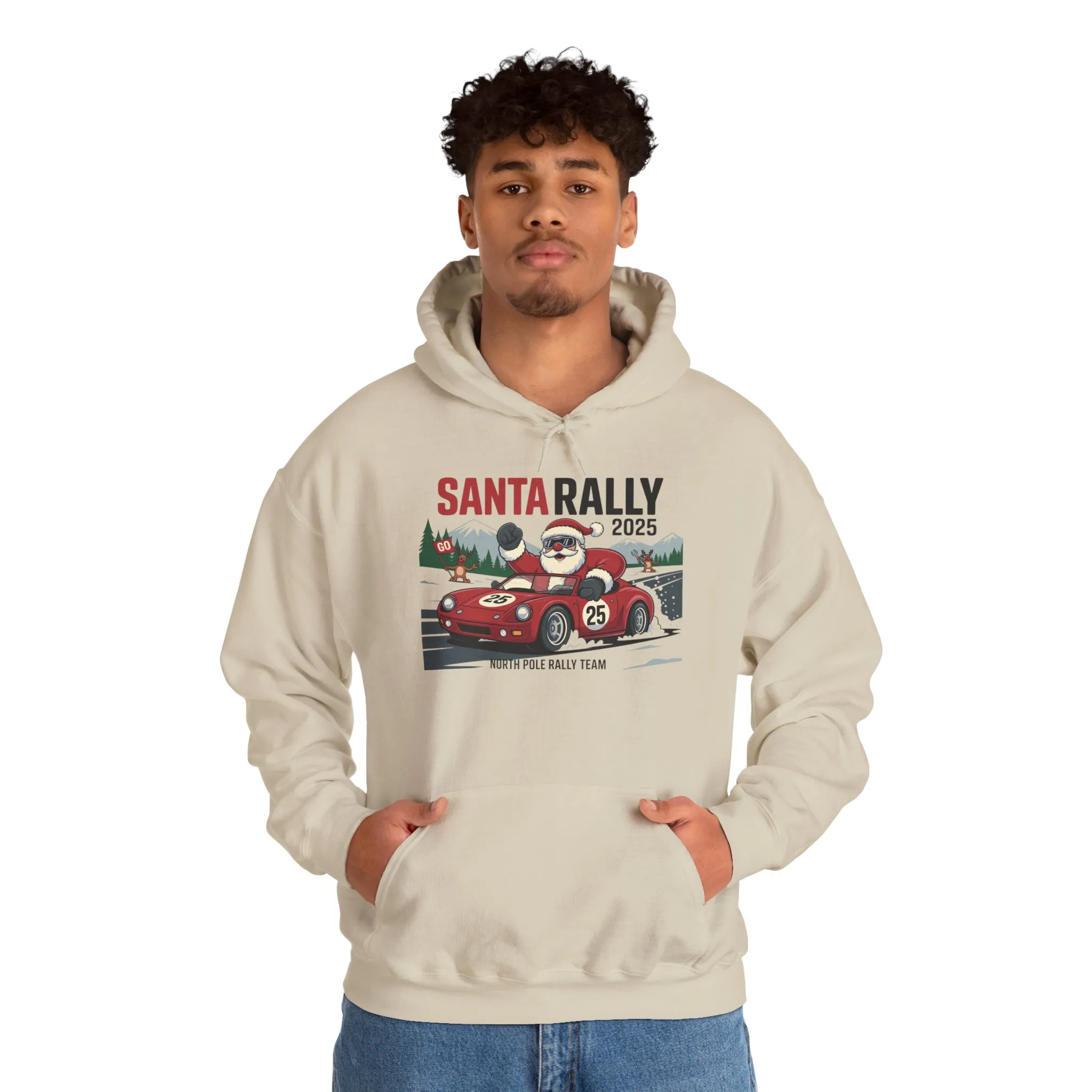 Santa Rally 2025 Christmas Sweatshirt, Funny Santa Racing Hoodie for Men, North Pole Rally Team Holiday Jumper - Image 11