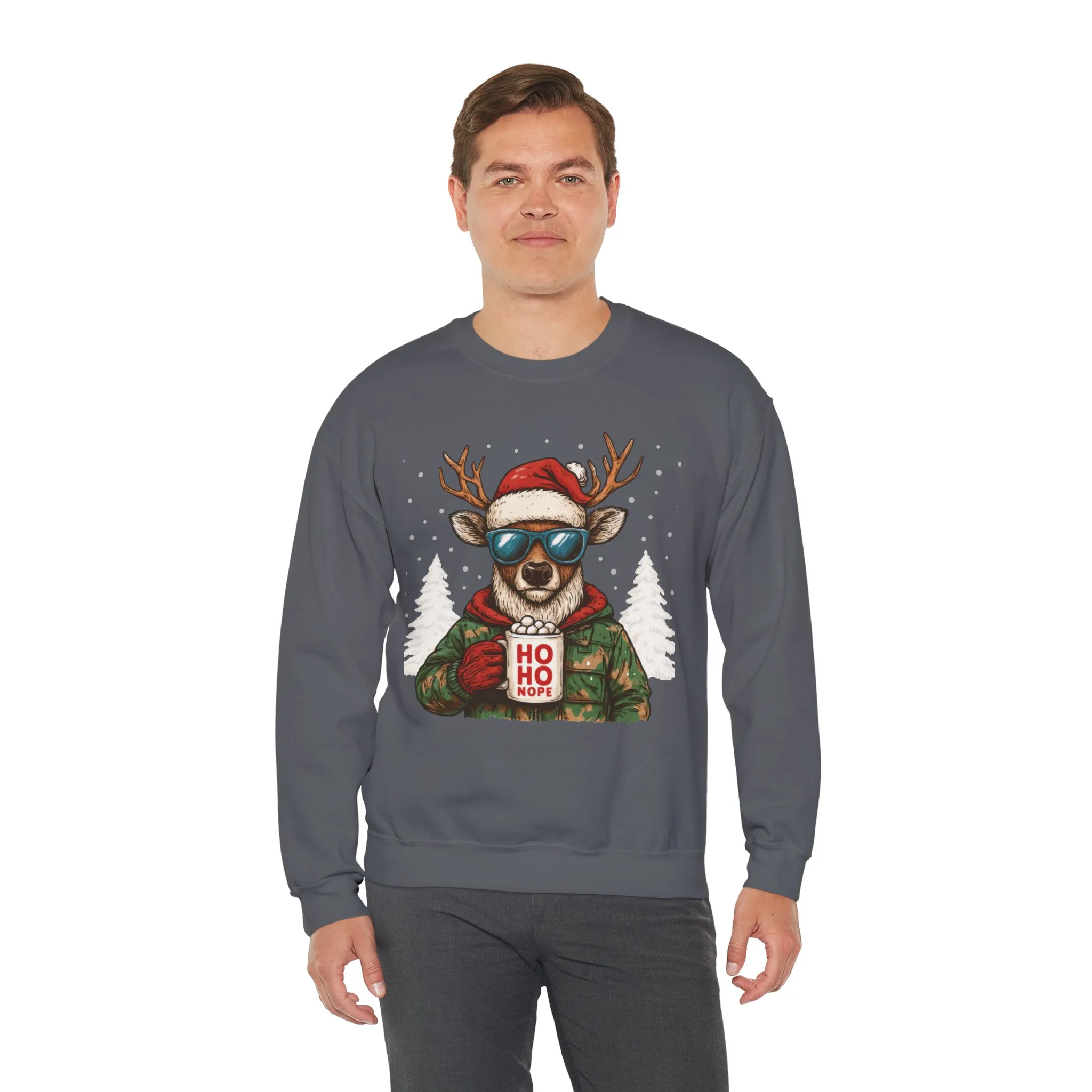 Men's HO HO NOPE Funny Christmas T-Shirt, Cool Reindeer Holiday Tee - Image 21