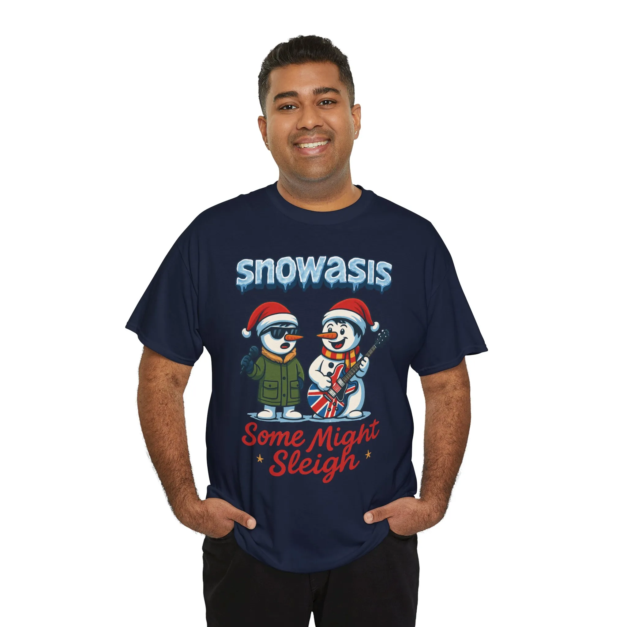 Funny Snowman Band Men's Christmas T-Shirt, Snowasis Some Might Sleigh Tee - Image 27