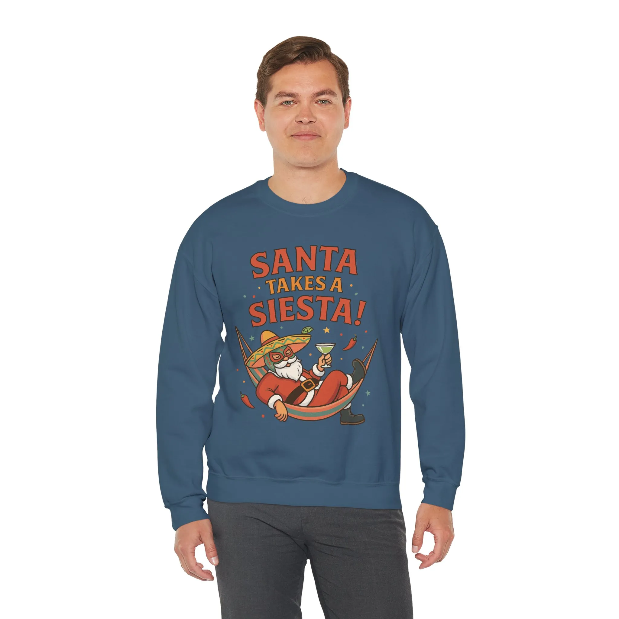 Santa Takes a Siesta Funny Christmas Sweatshirt for Men, Mexican Holiday Jumper - Image 17