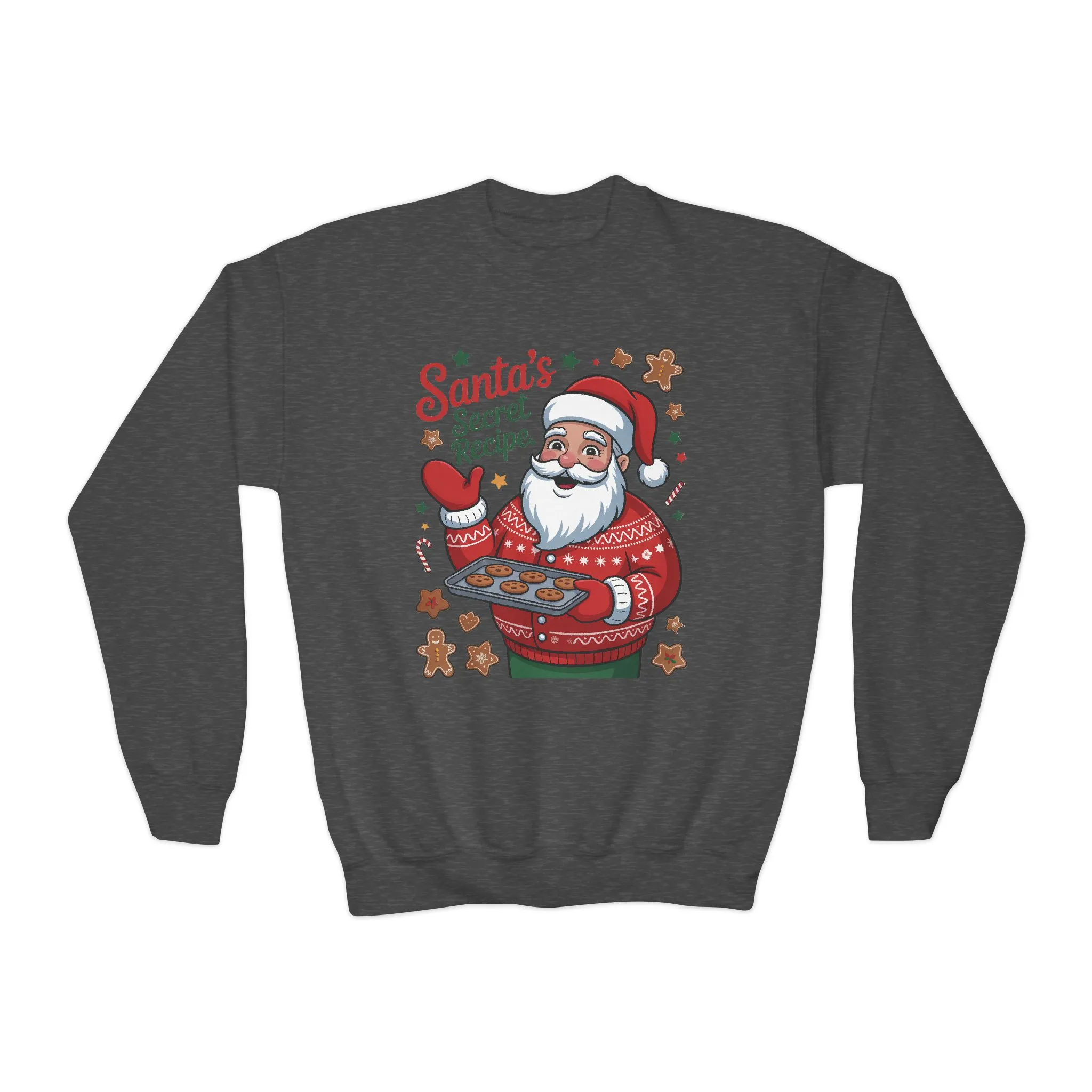 Kids Santa's Secret Recipe Christmas Sweatshirt, Cute Holiday Baking Jumper, Gingerbread Cookie Santa Sweater for Girls - Image 10