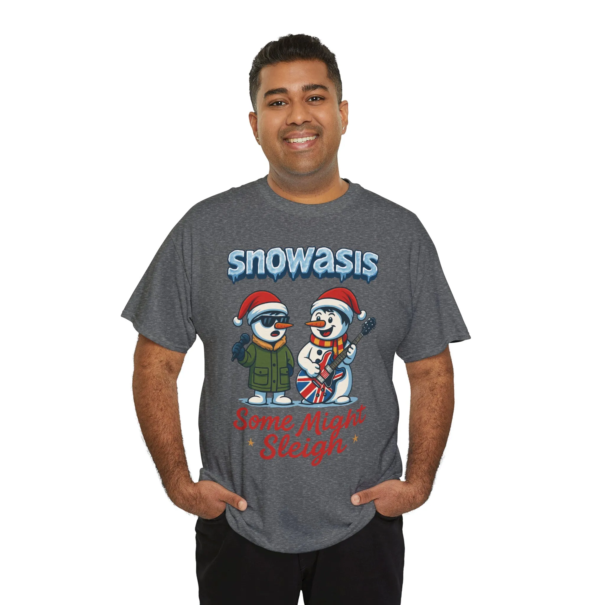 Funny Snowman Band Men's Christmas T-Shirt, Snowasis Some Might Sleigh Tee - Image 15