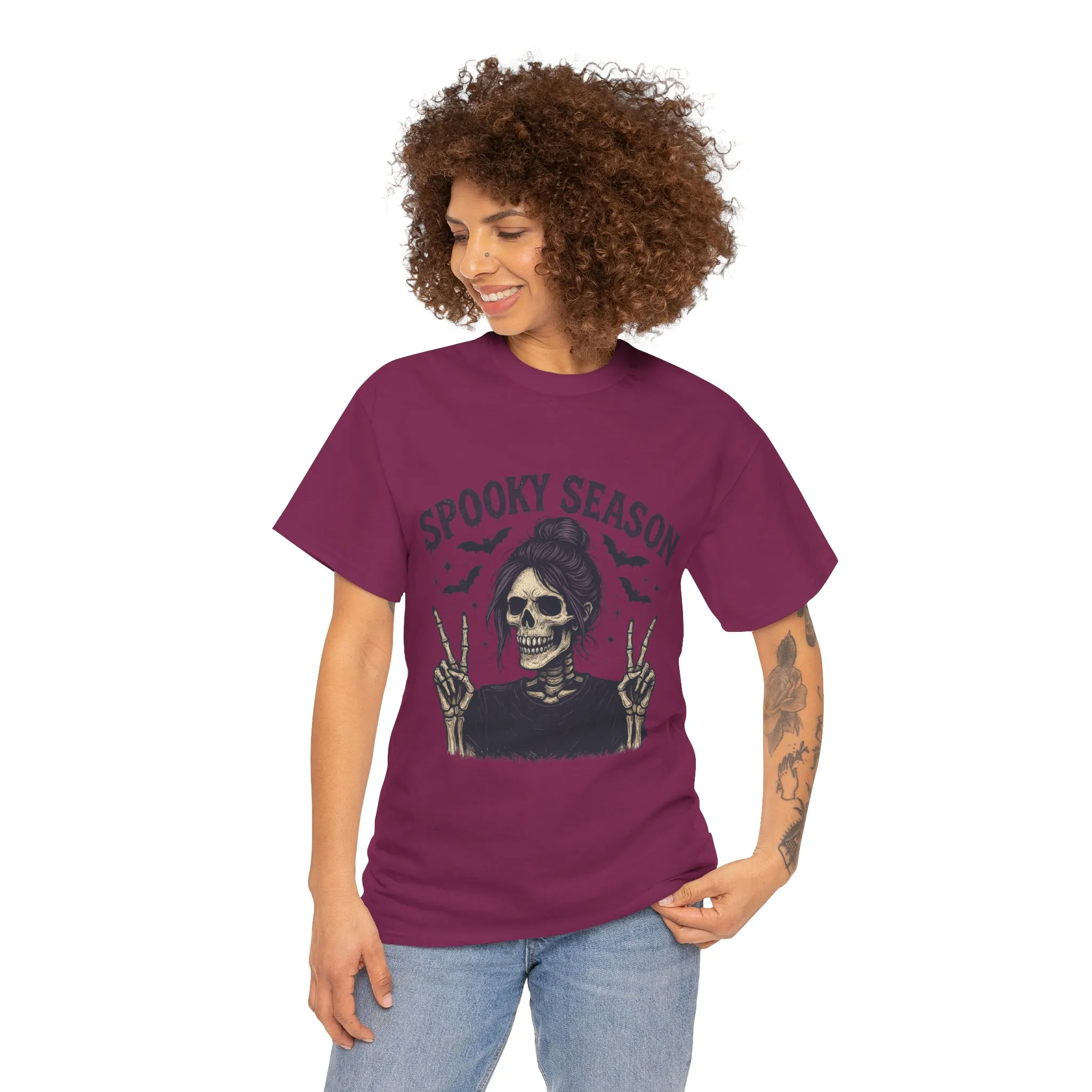 Spooky Season Women's T-Shirt, Funny Skeleton Girl Halloween Graphic Tee, Gothic Fall Shirt - Image 26