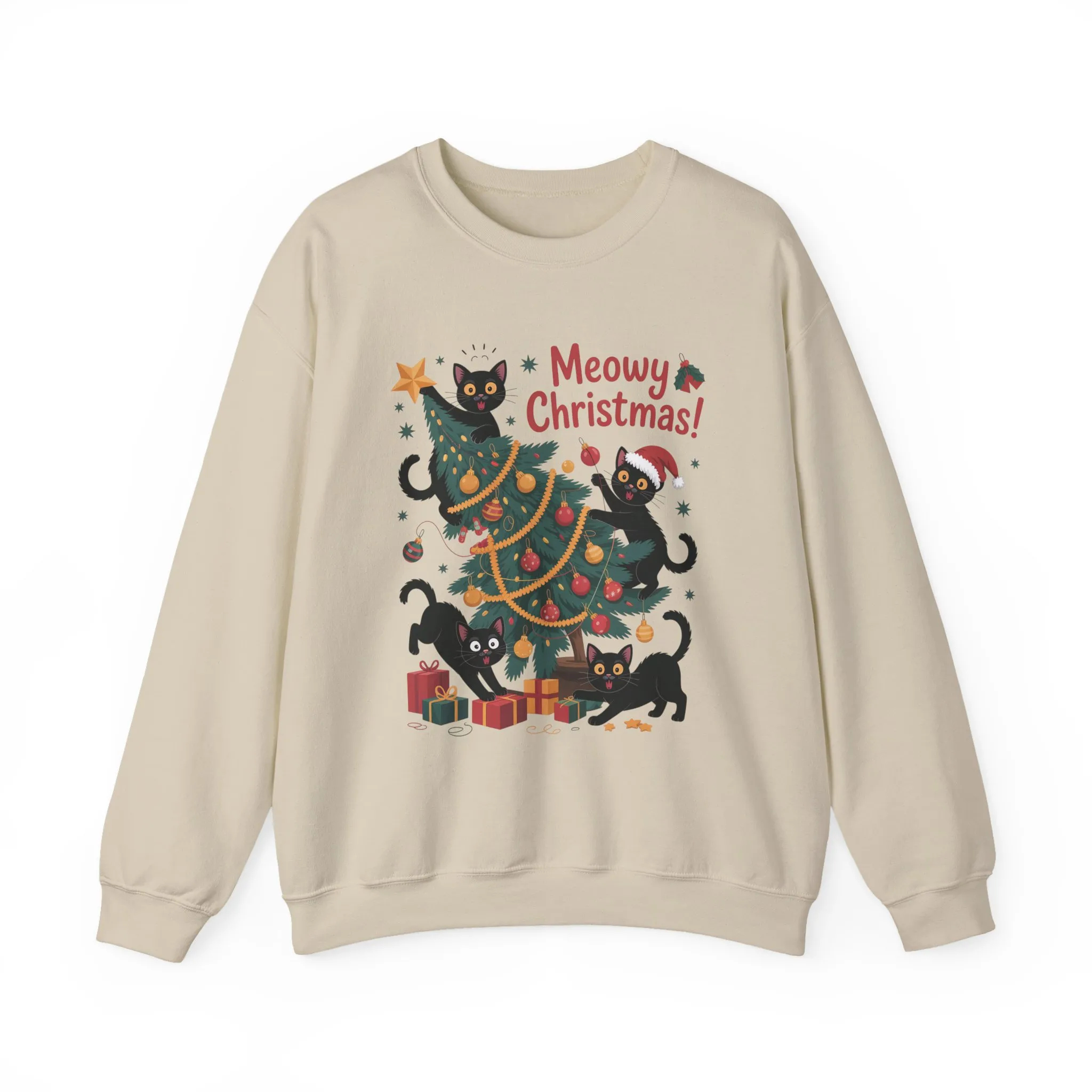 Black Cats Christmas Tree Sweatshirt, Funny Cat Lover Holiday Sweater, Cute Christmas Cat Chaos Jumper - Image 4