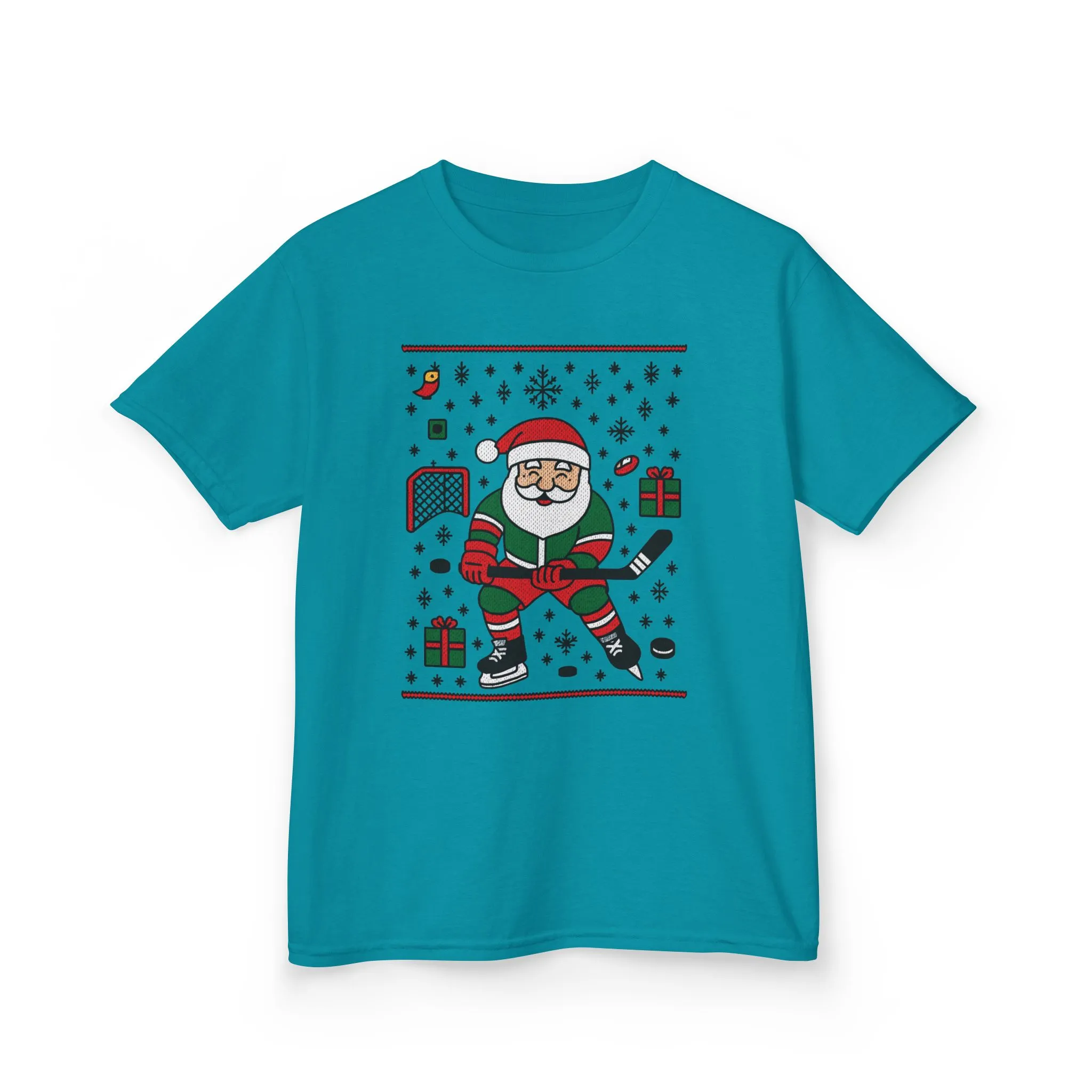 Hockey Santa Youth Christmas T-Shirt, Funny Holiday Sports Tee for Boys