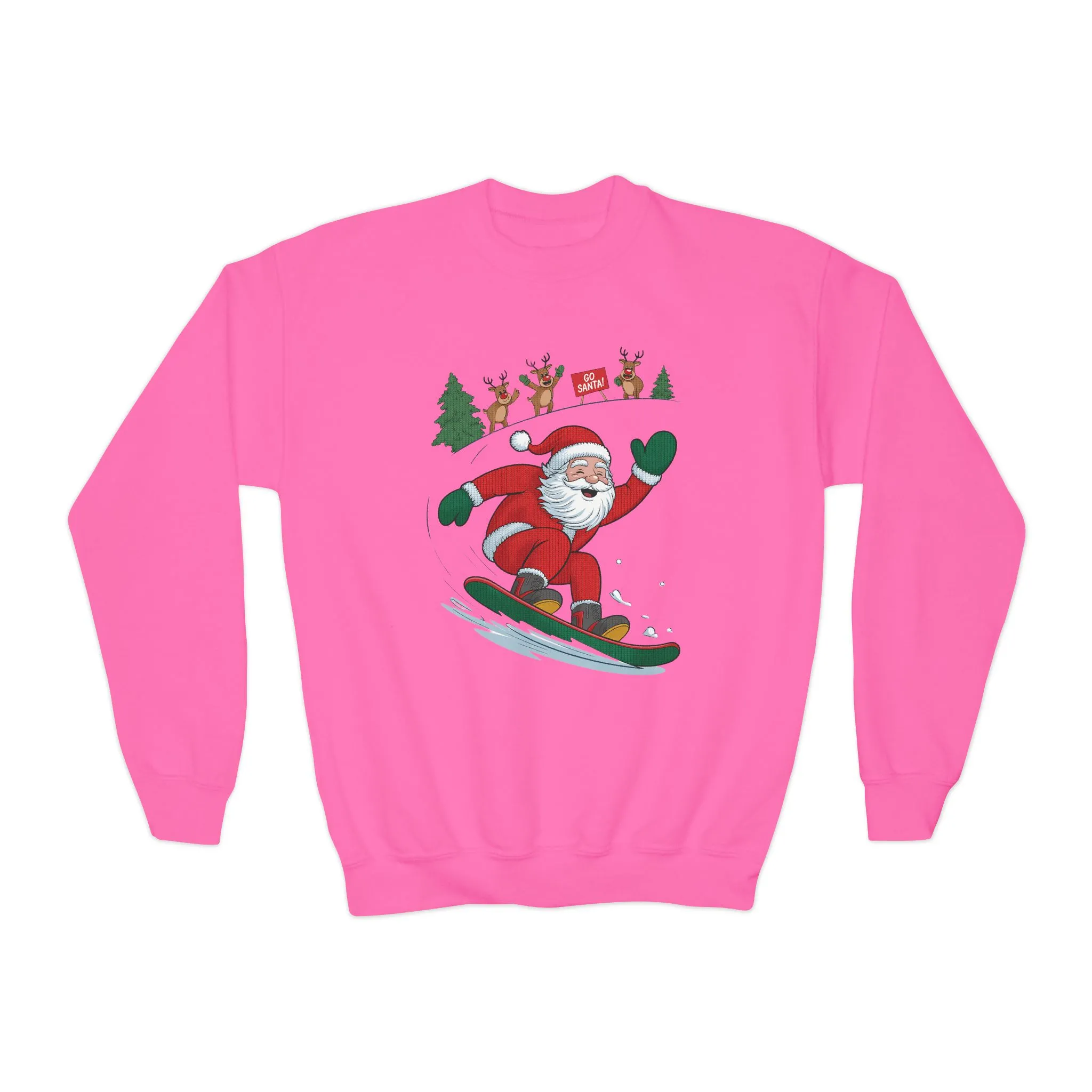 Go Santa Snowboarding Christmas Sweatshirt, Funny Santa - Reindeer Holiday Jumper for Kids, Cute Winter Sports Christmas Youth Sweatshirt - Image 16
