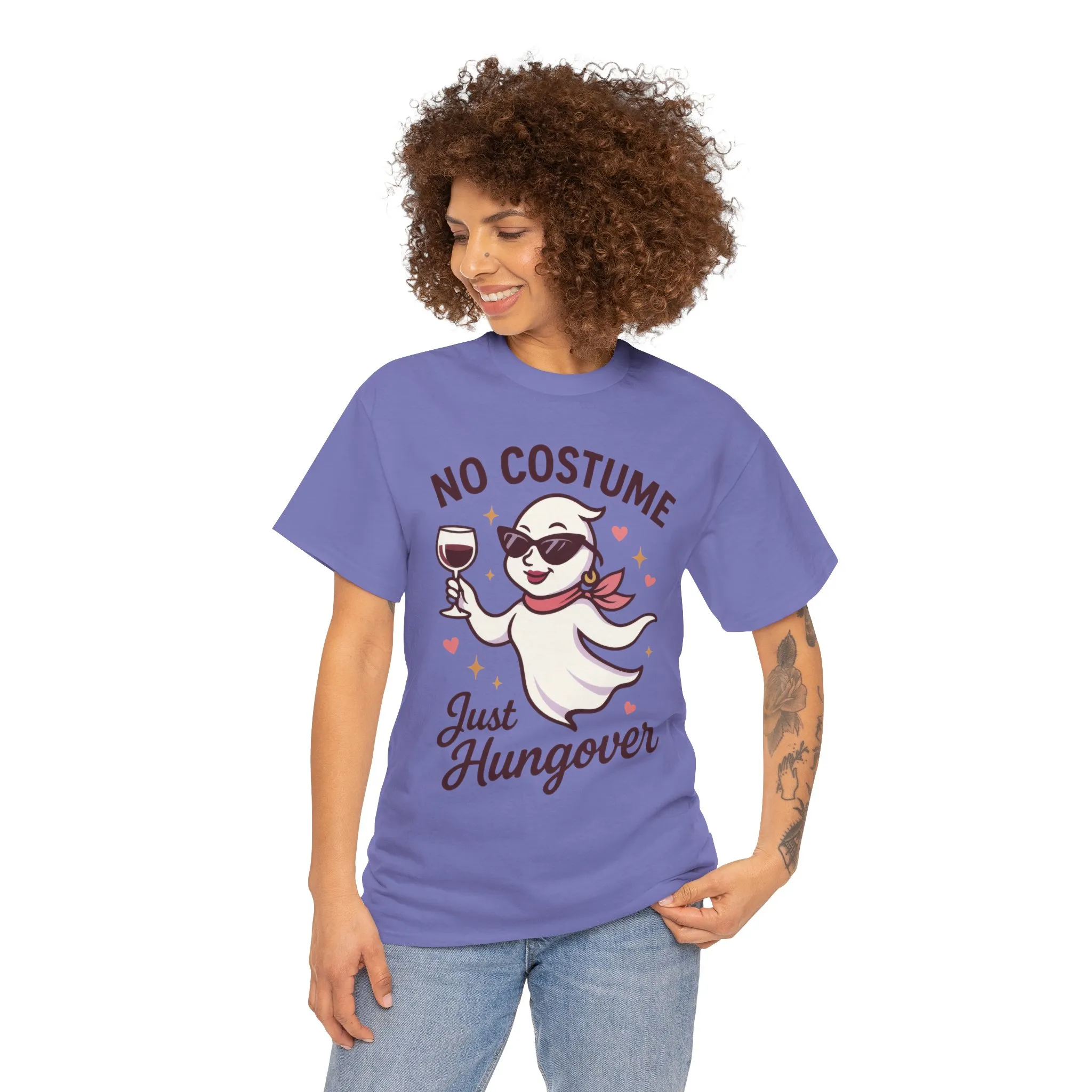 No Costume Just Hungover Women's T-Shirt, Funny Ghost Wine Halloween Party Graphic Tee - Image 3