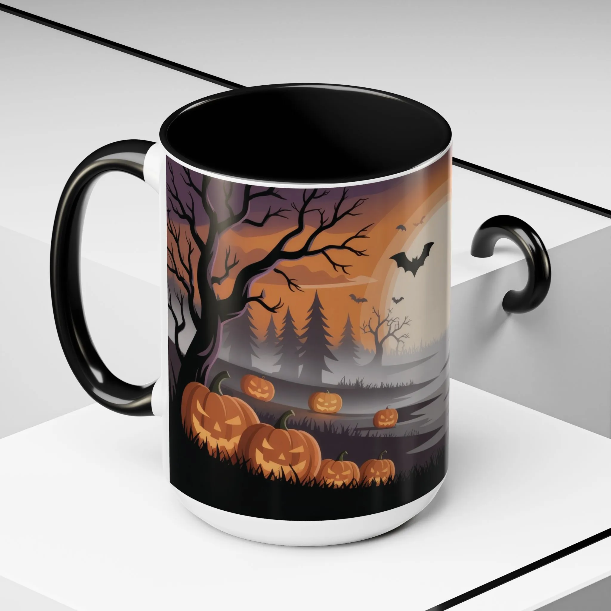 Halloween Pumpkin Forest Mug, Spooky Sunset Landscape Coffee Cup, Gothic Fall Gift for Her - Him, Accent Coffee Mug (11, 15oz) - Image 15