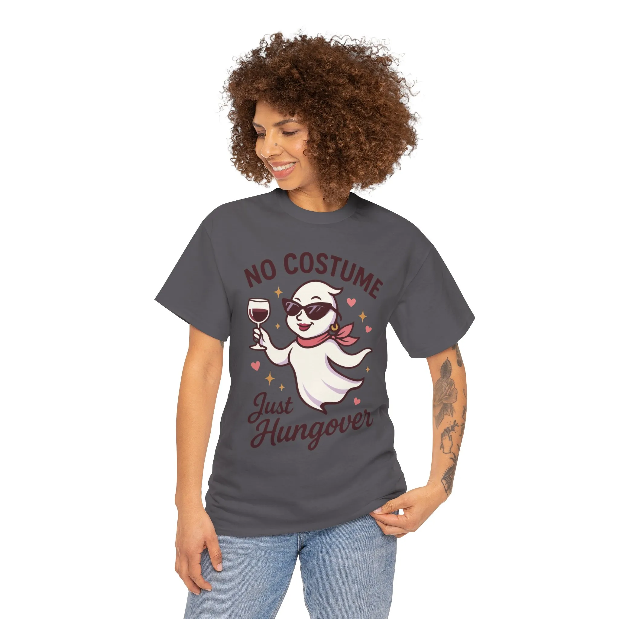 No Costume Just Hungover Women's T-Shirt, Funny Ghost Wine Halloween Party Graphic Tee - Image 17