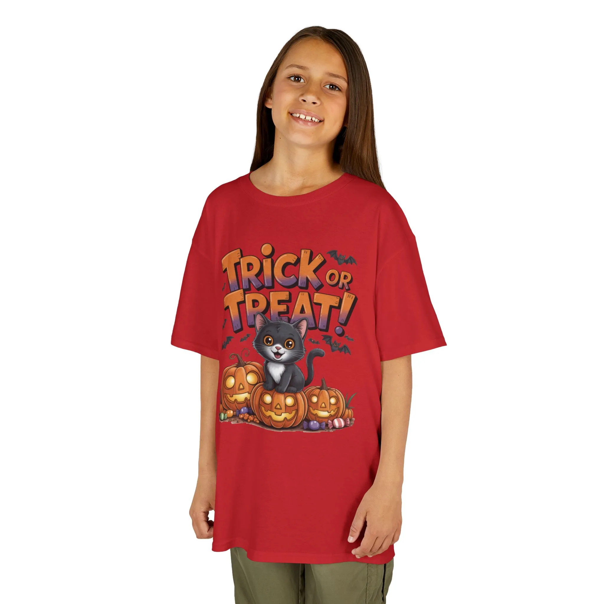 Girls Cute Black Cat Trick or Treat Halloween T-Shirt, Funny Pumpkin Cat Tee, Spooky Fall Shirt for Kids, Matching Family Halloween Shirts - Image 26