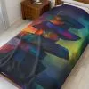 Aurora Balance Stones Blanket, Northern Lights Inukshuk Throw, Zen Meditation Art Blanket, Colorful Spiritual Aurora Decor, sizes: 60x80".