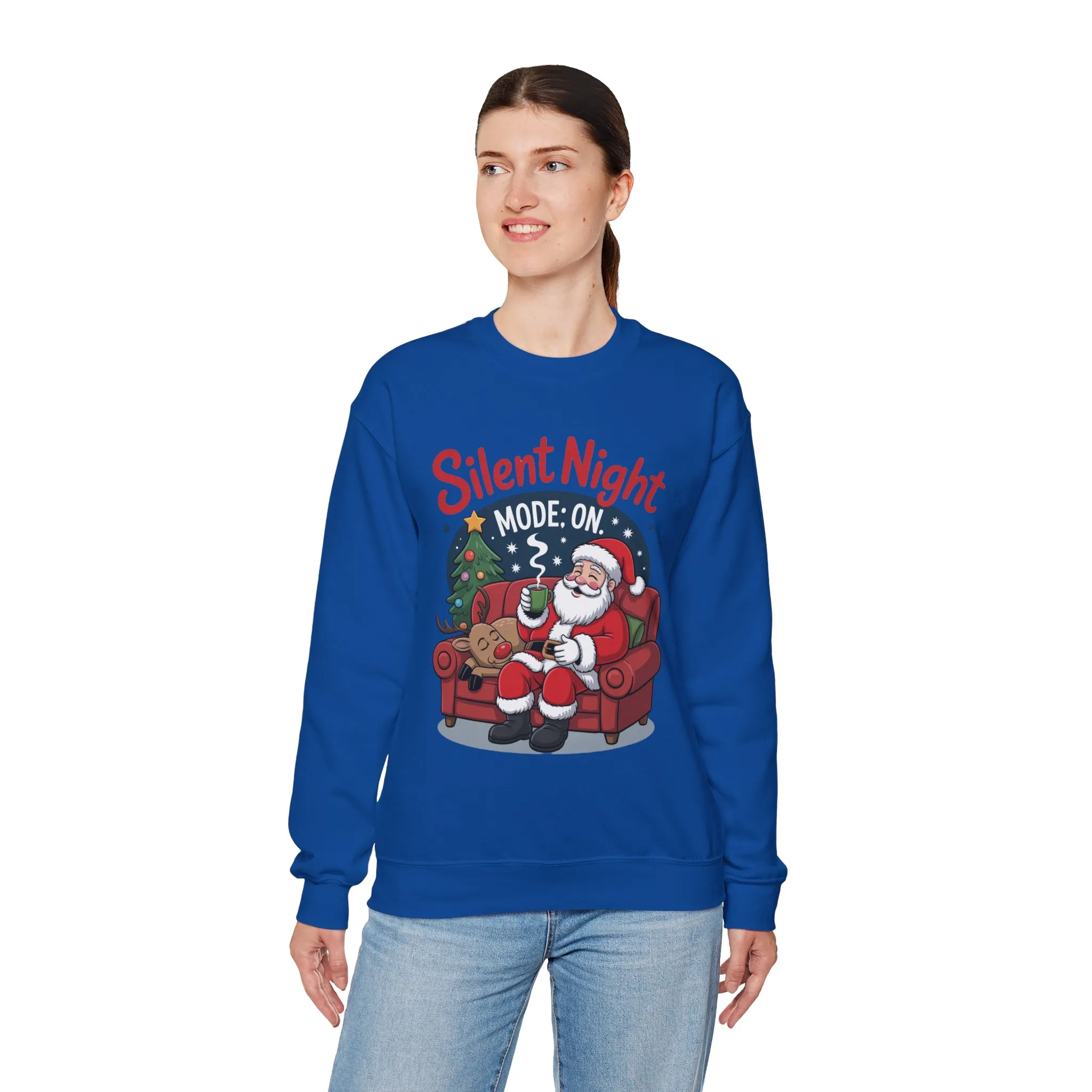 Silent Night Mode On Christmas Sweatshirt, Funny Relaxed Santa - Reindeer Sweater, Cozy Holiday Jumper for Women - Image 24