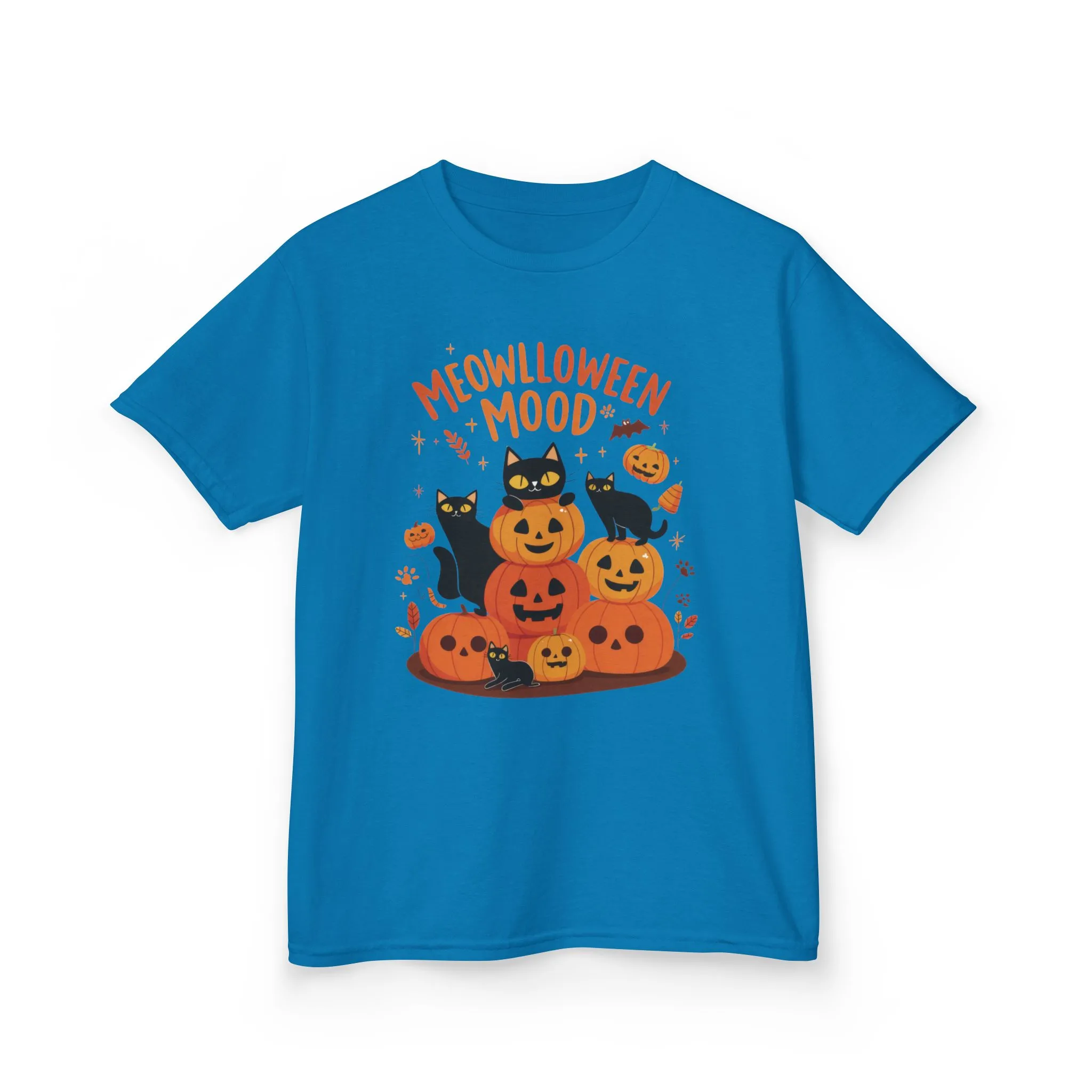Meowlloween Mood Kids Shirt, Cute Black Cat Halloween T-Shirt for Girls and Boys, Funny Pumpkin Cat Tee, Cozy Fall Cat Lover Gift - Image 16