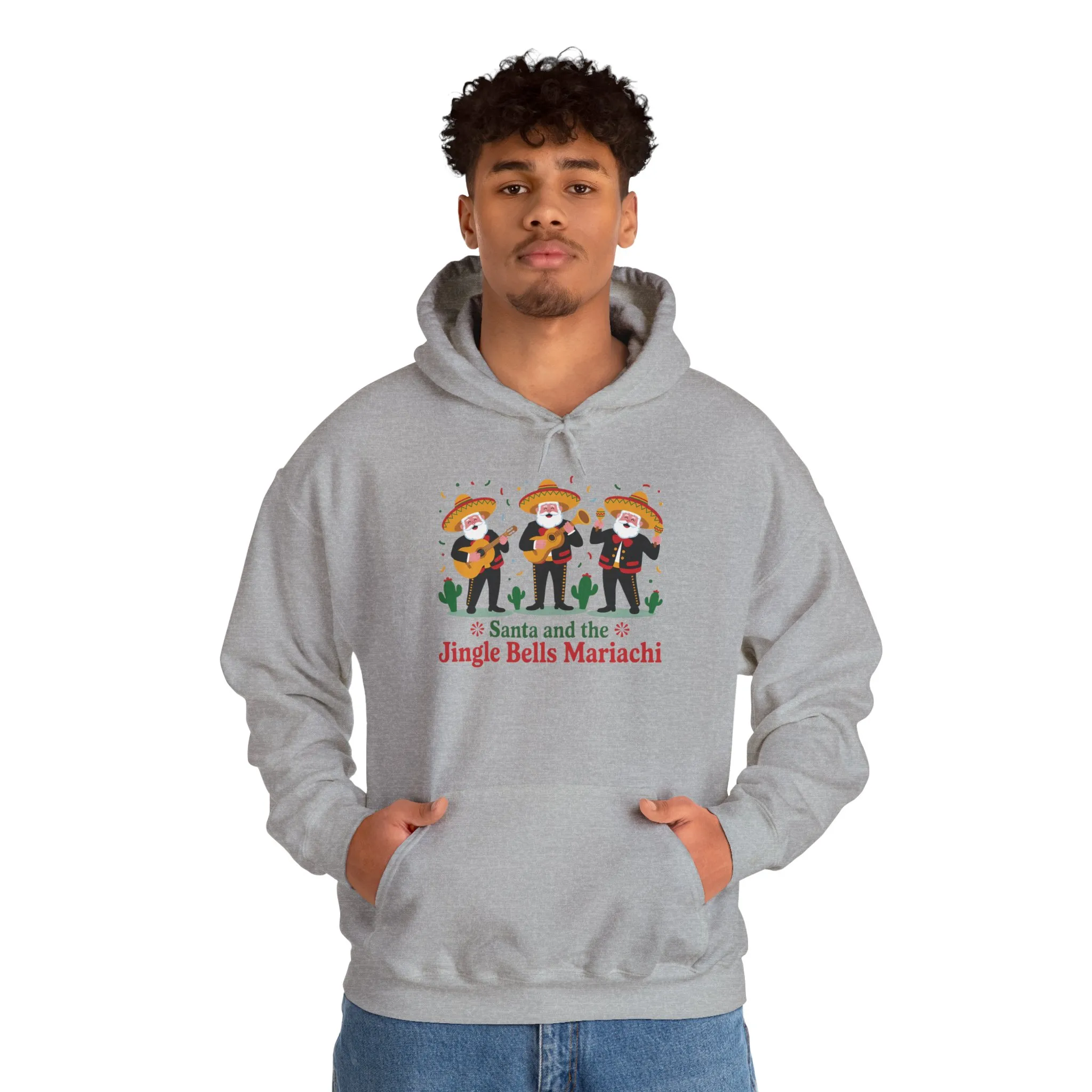 Santa and the Jingle Bells Mariachi Hoodie, Funny Mexican Santa Christmas Hoodie, Latin Fiesta Holiday Sweatshirt